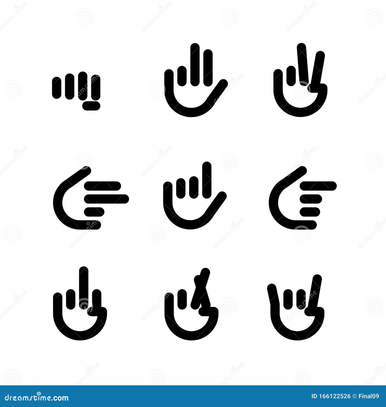 hand gestures. line icons set.