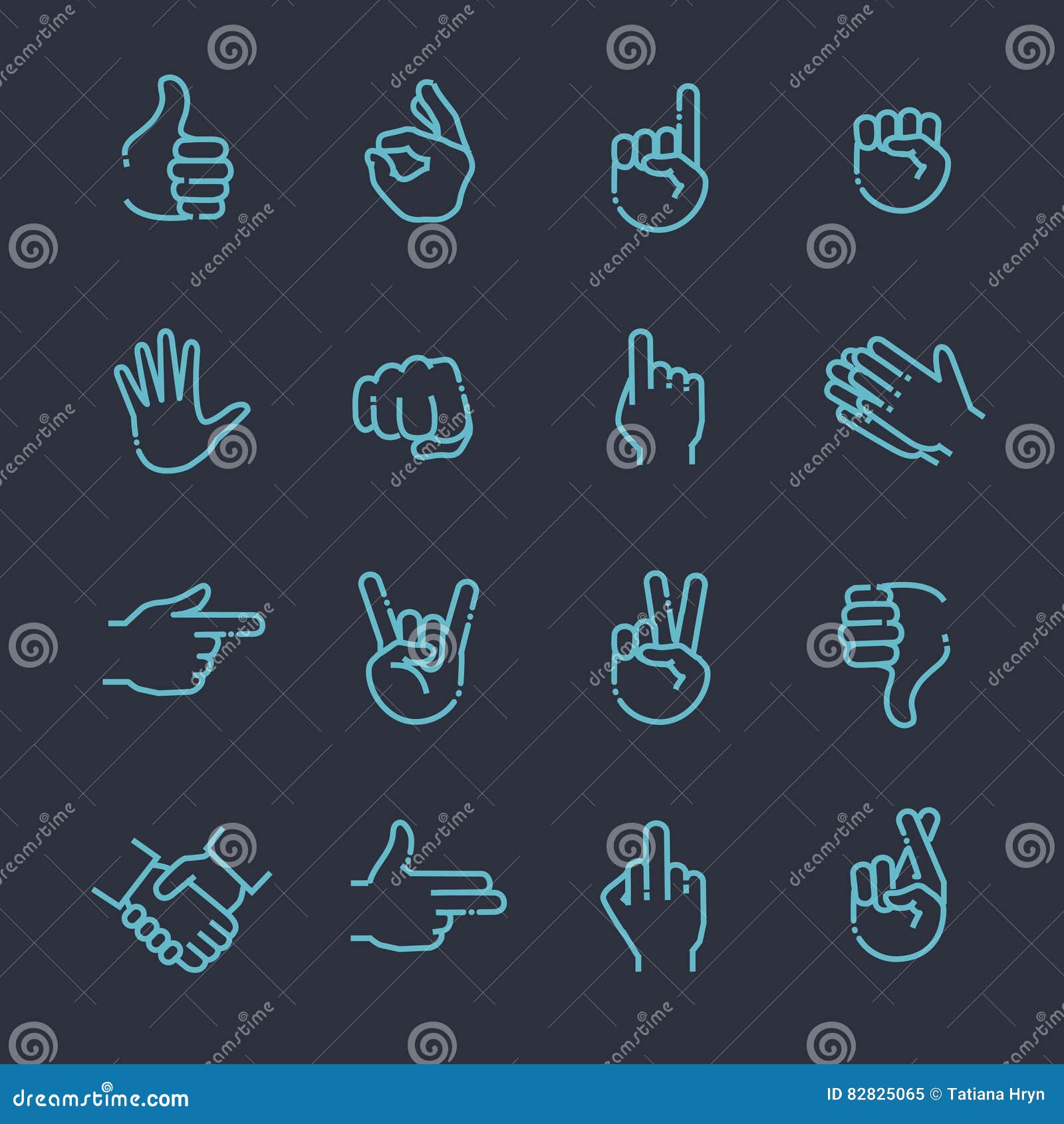 hand gestures thin line icon set