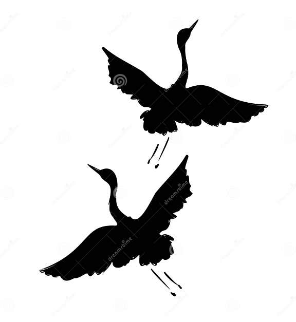 Hand-getekende Kraanvogel Silhouette Grafische Illustratie ...