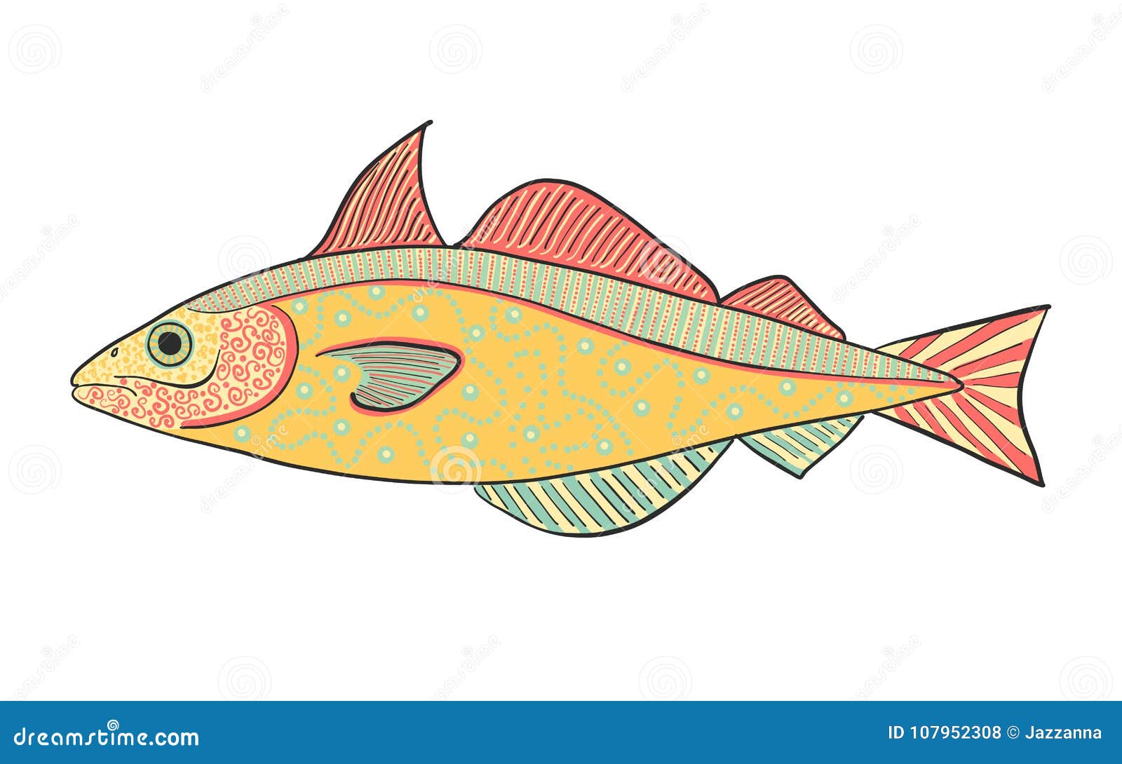 Hand Gezeichnete Abstrakte Fische Vektor Abbildung - Illustration von