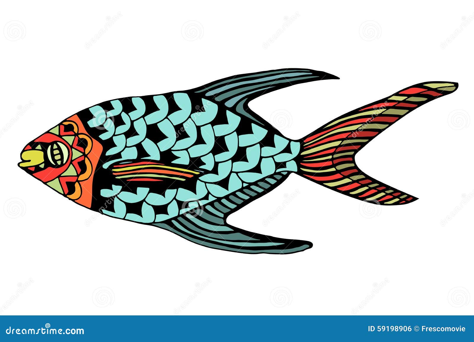 Hand gezeichnete Fische vektor abbildung. Illustration von farbe - 59198906