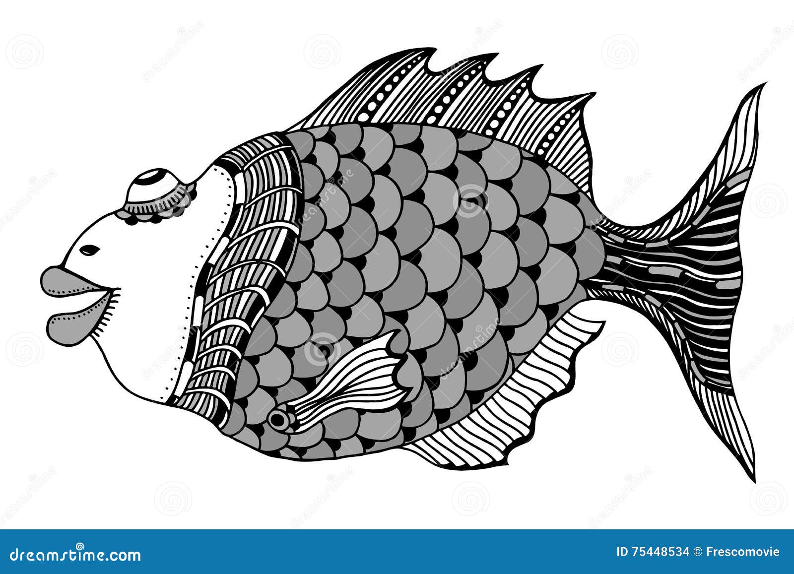 Hand gezeichnete Fische vektor abbildung. Illustration von dekor - 75448534