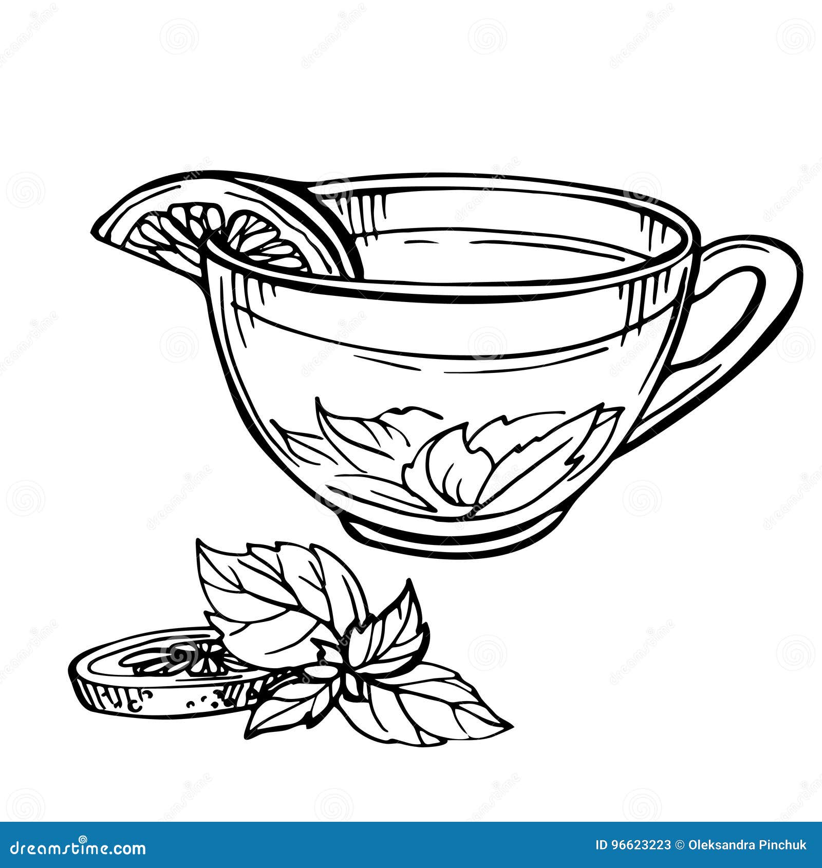 Hand Gezeichnete Skizze Des Tees Tasse Tee Mit Minze Und Kalk Zitrone Vektor Abbildung Illustration Von Skizze Zitrone