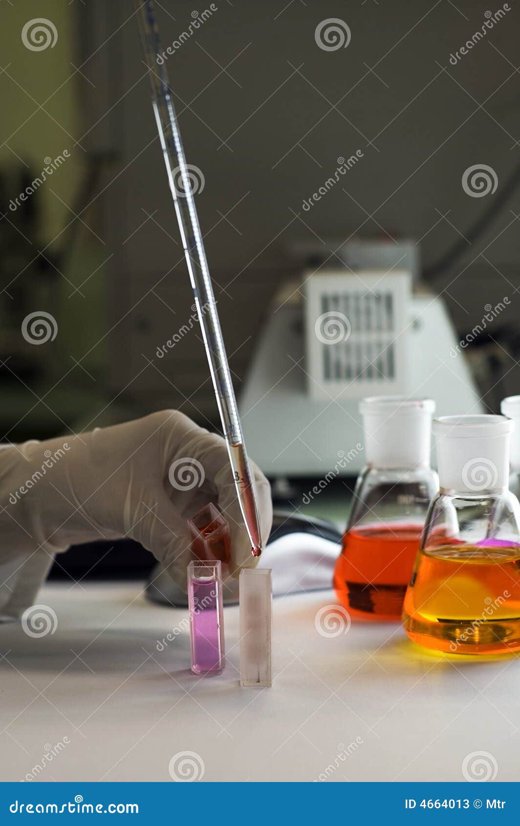 Hand in Glove with Laboratory Flasks Stock Image Image of chemistry