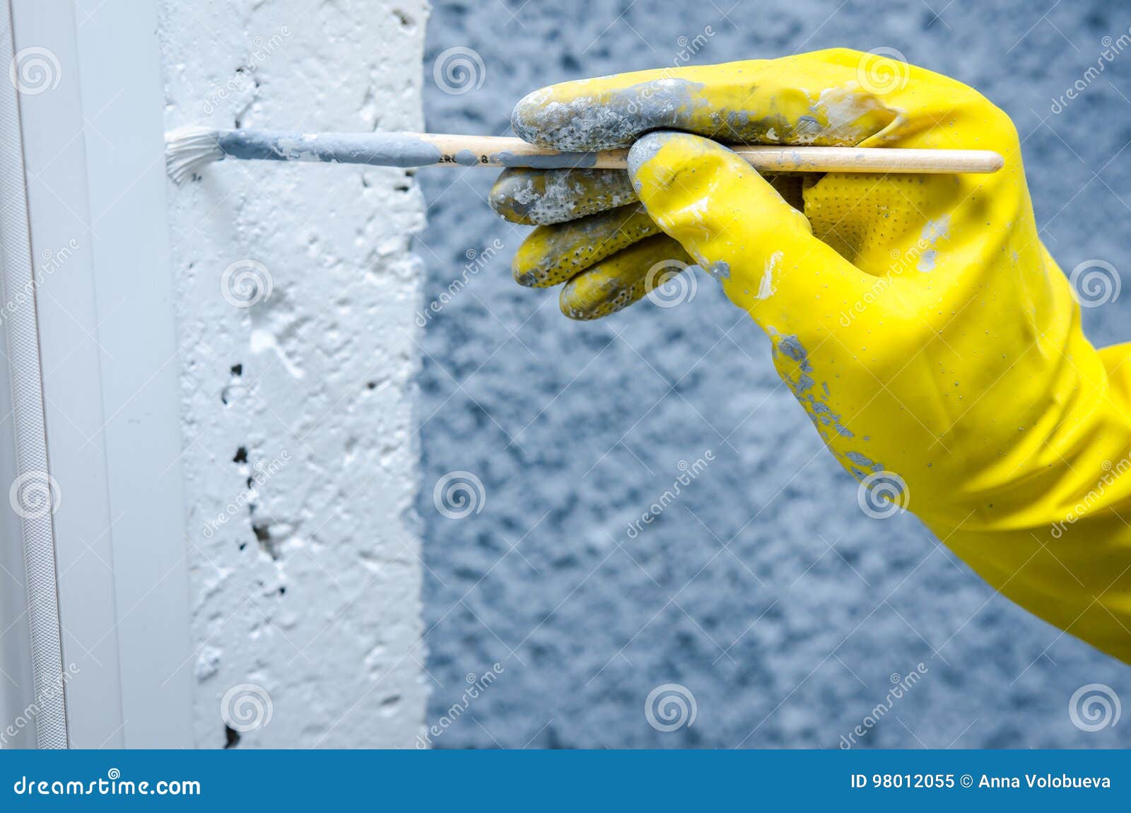 Hand in Glove with a Paint Brush Stock Image Image of decorating