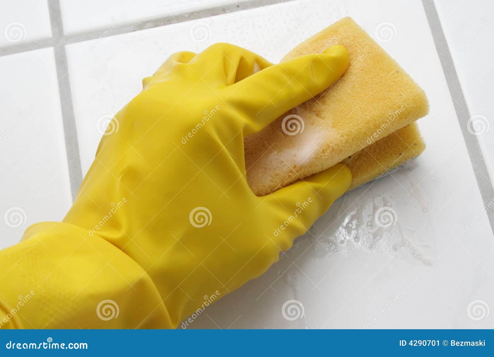 Hand in glove with sponge stock image. Image of disinfectant 4290701