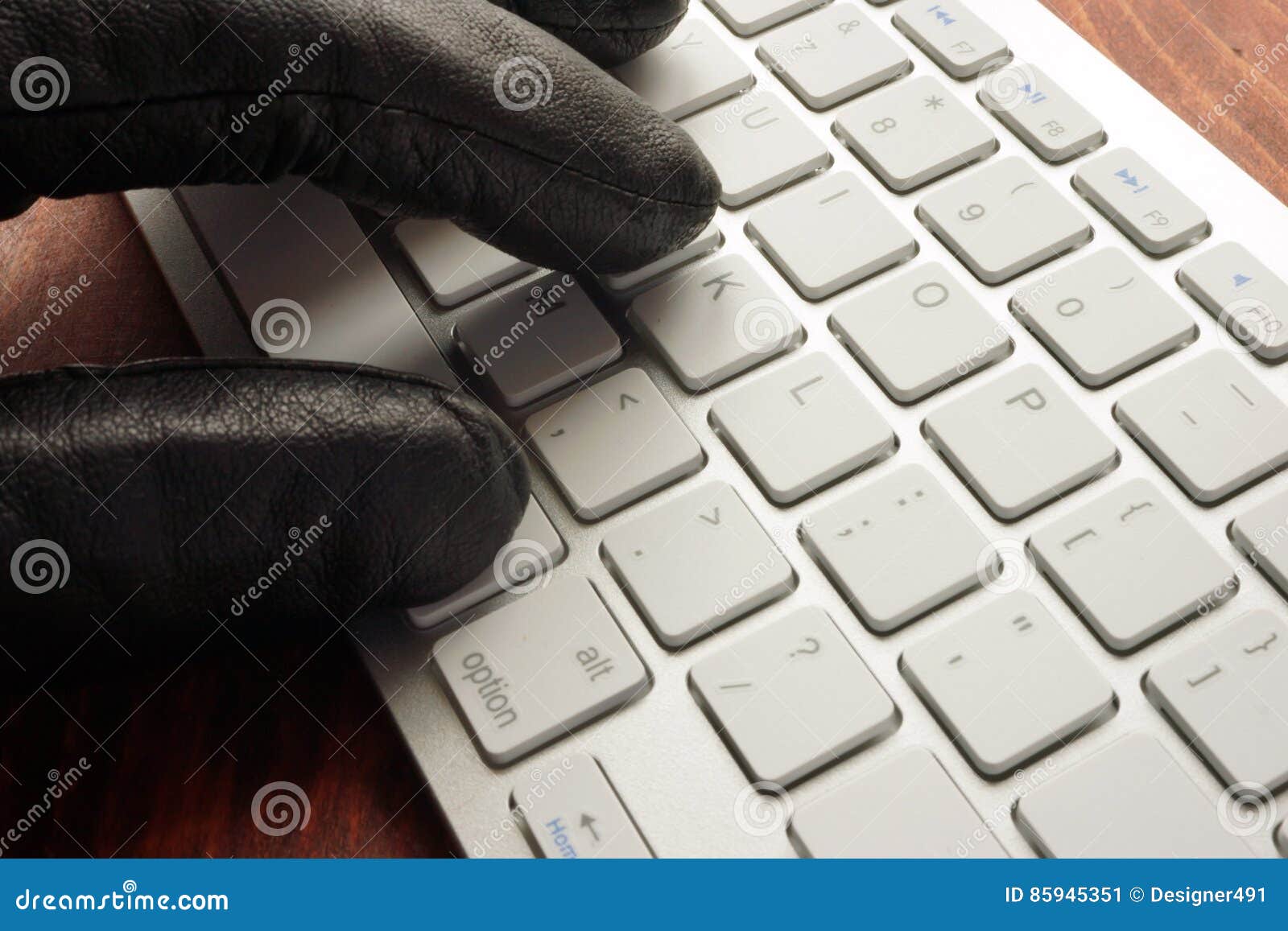 Hand in Glove Types on Keyboard. Stock Image Image of thief, black
