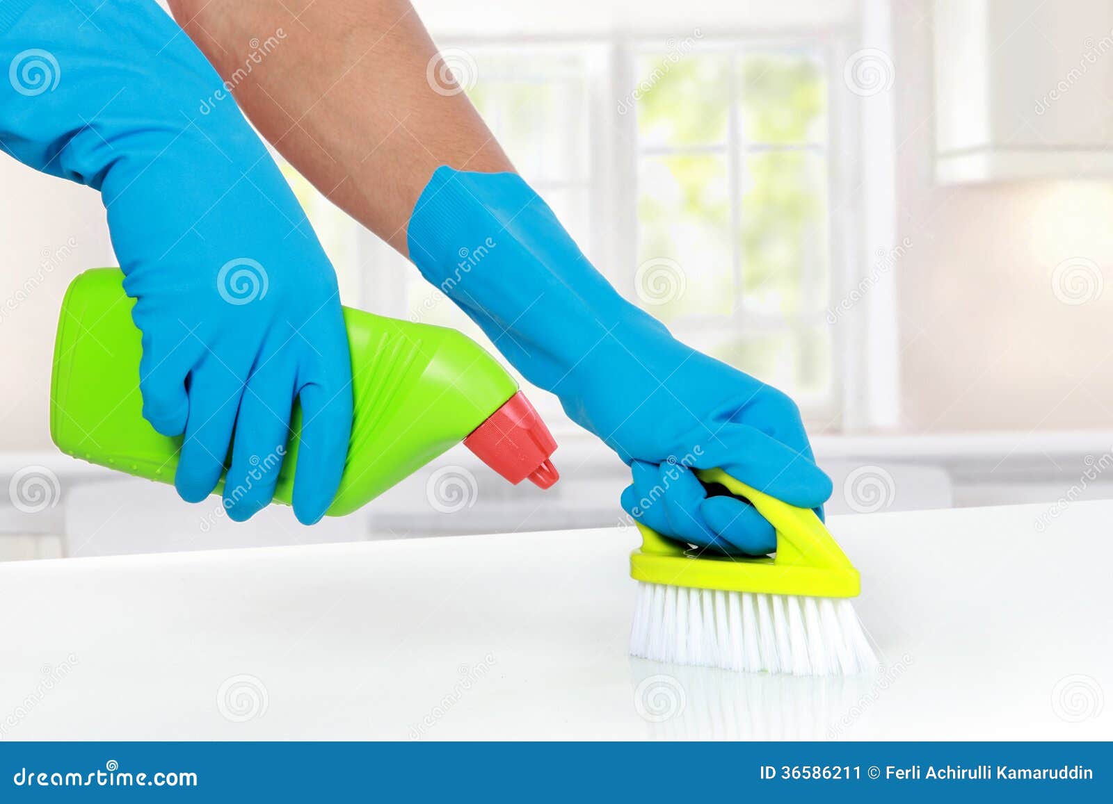 Hand with Glove Using Cleaning Brush To Clean Up Stock Image Image of