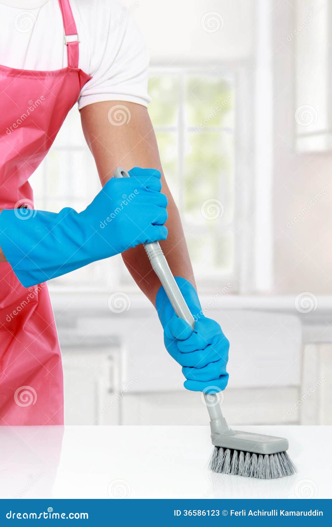 Hand with Glove Using Cleaning Brush To Clean Up Stock Image Image of