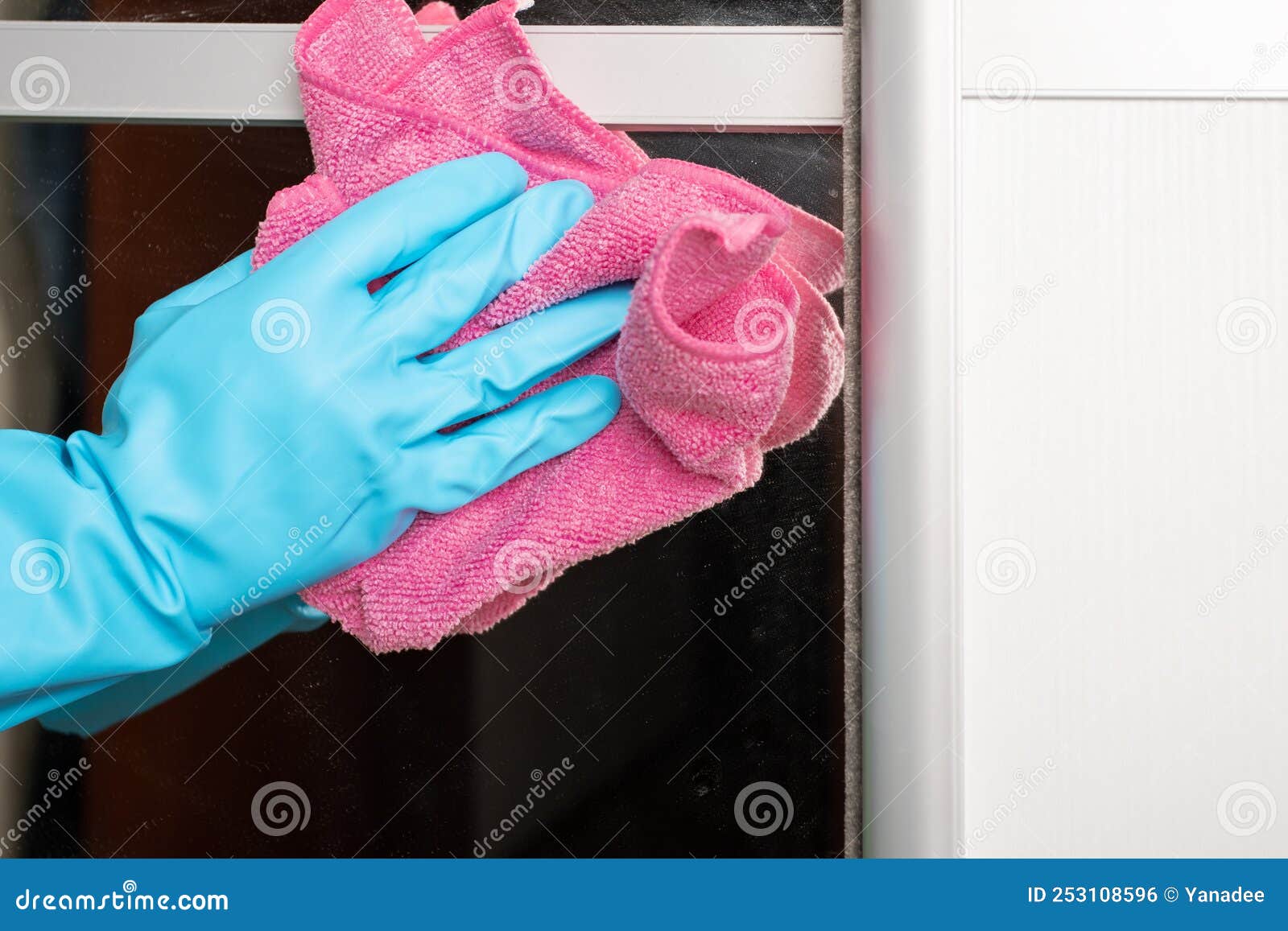 Hand in Glove Wipes Dust from the Mirror Stock Photo Image of