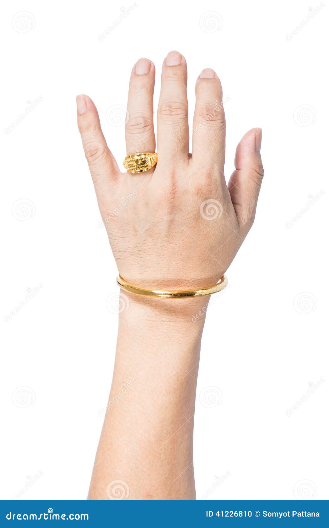 Hand with Golden Bracelet and Ring Stock Photo Image of decoration