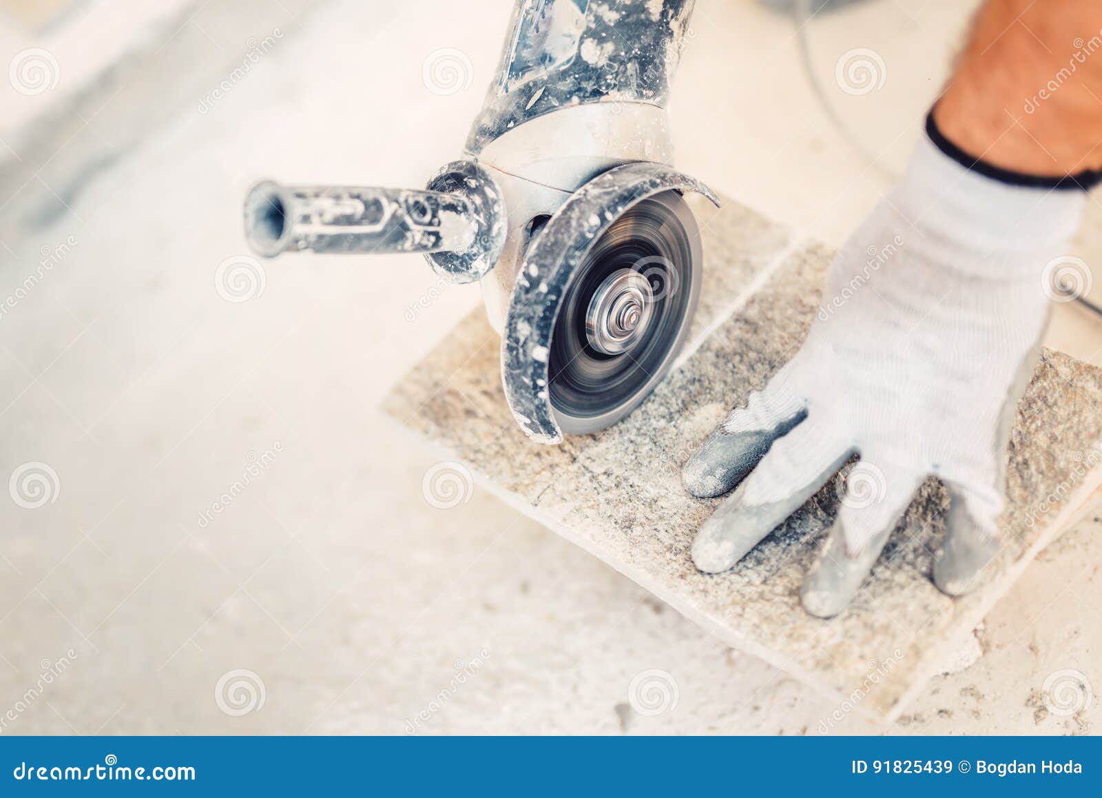 Hand Grinder Cutting Granite Stone Used for Paving Stock Image Image
