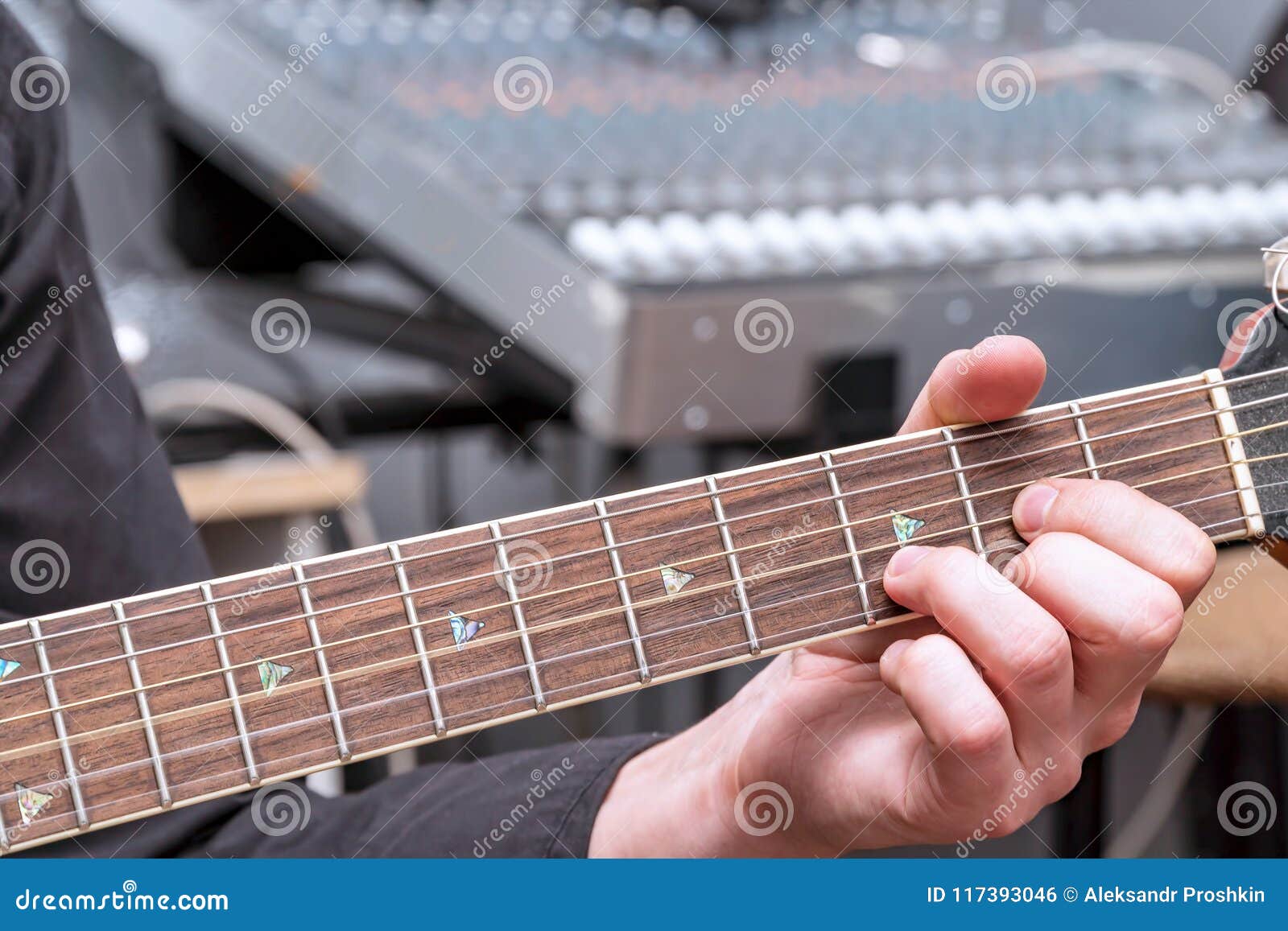 The Hand of the Guitarist on the Fingerboard Stock Photo Image of