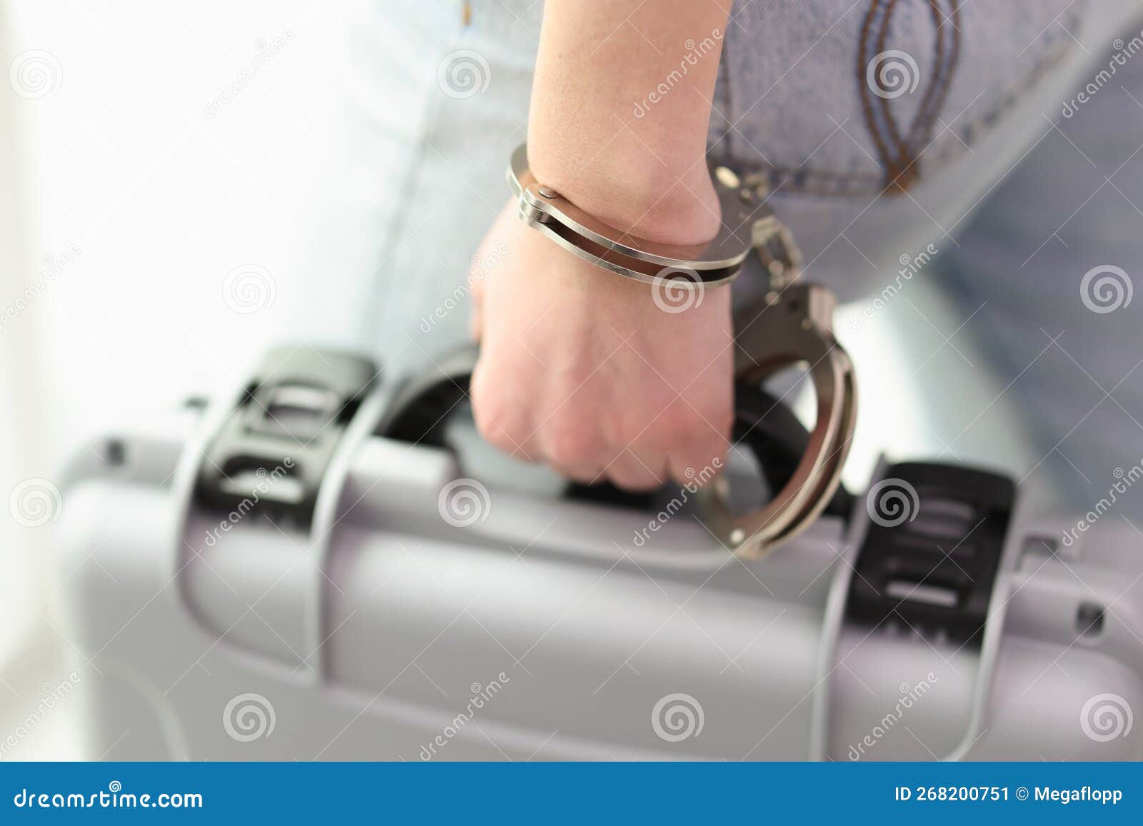 The Hand is Handcuffed To the Baggage, a Closeup Stock Image Image