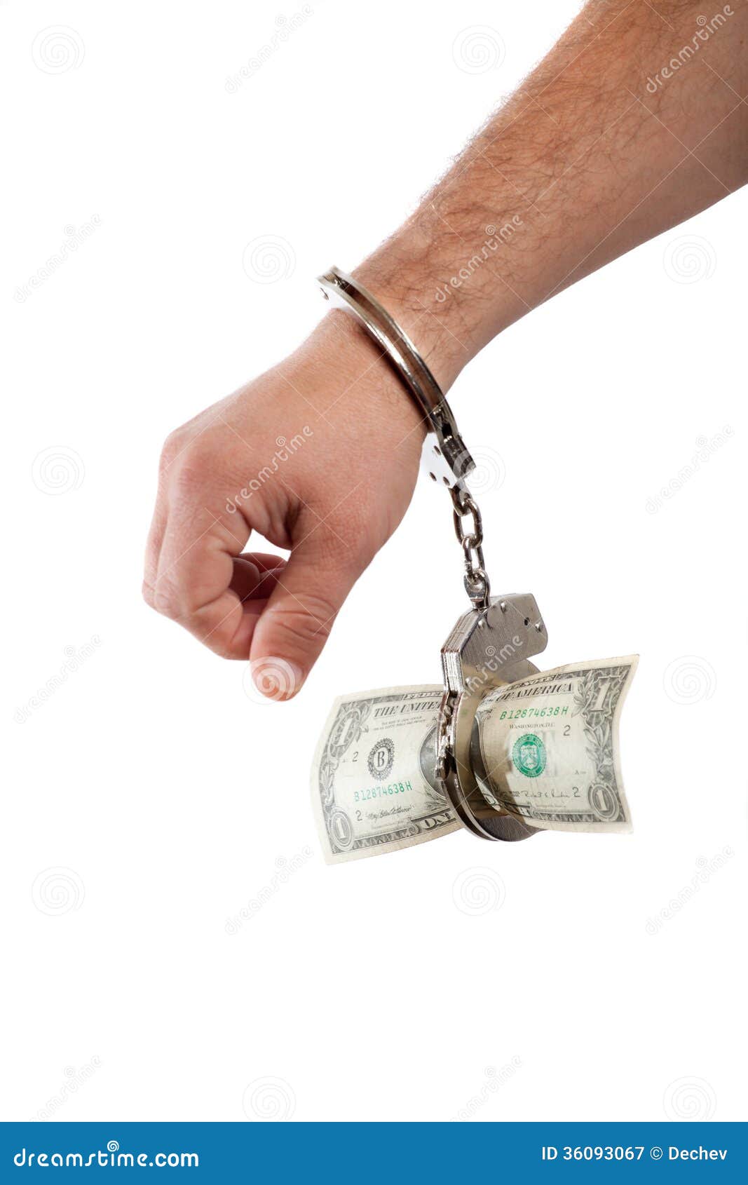 Hand Handcuffed To a One Dollar Banknote Stock Image Image of