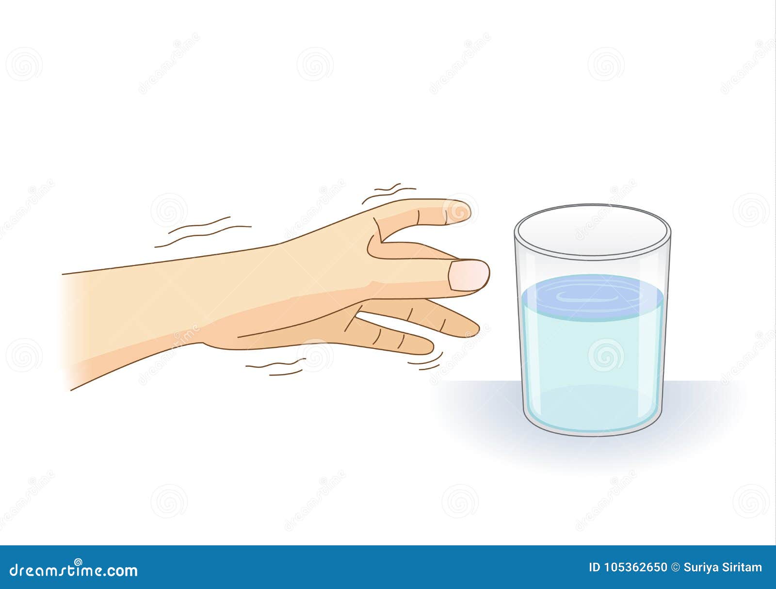 a hand have tremor symptom reaching out for a glass of water.
