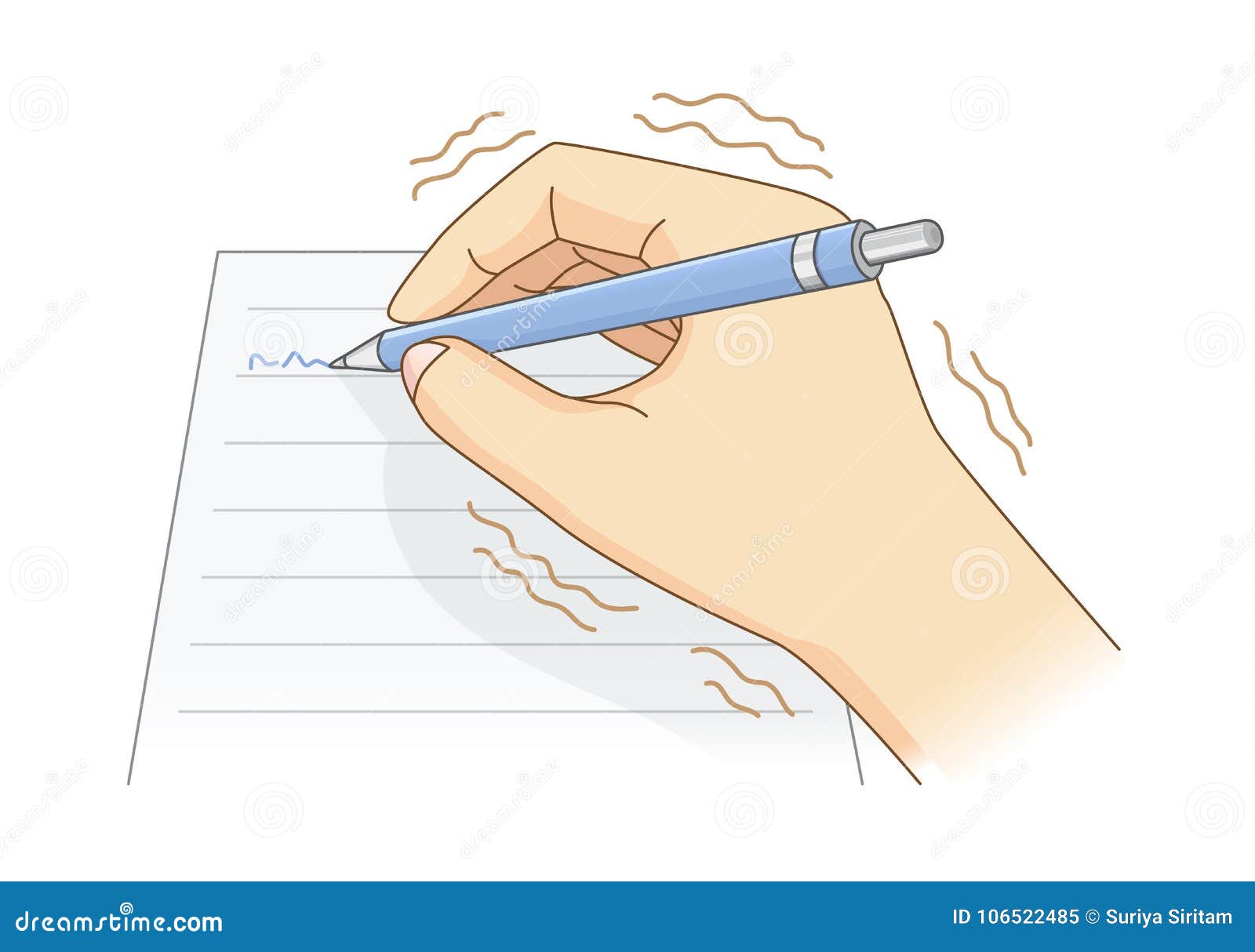 hand have tremor symptom while writing with a pen.