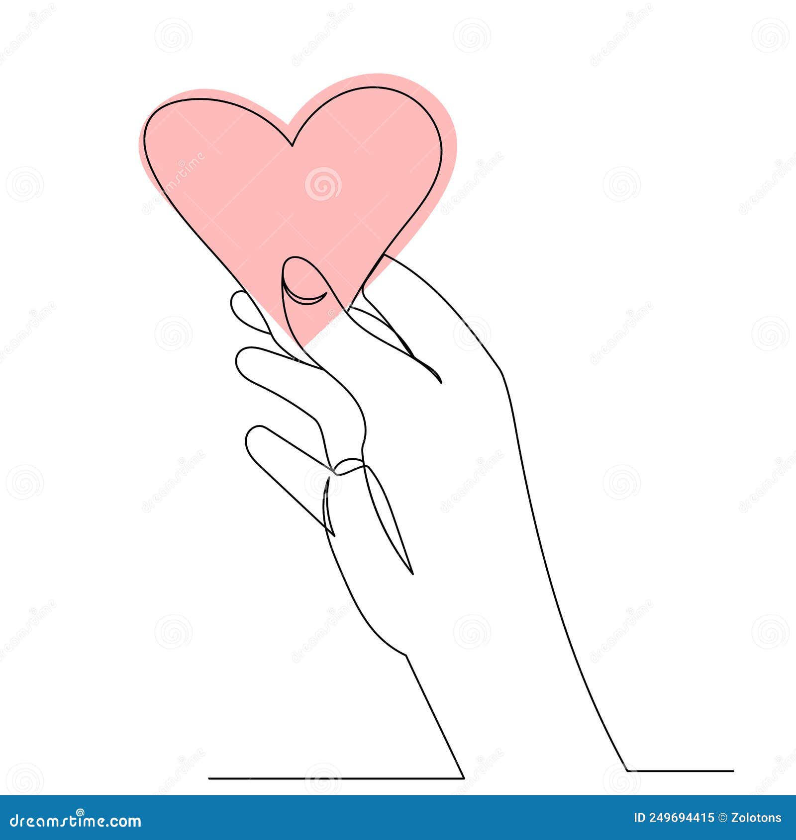 Hand with Heart Drawing by One Continuous Line, Sketch Stock Vector