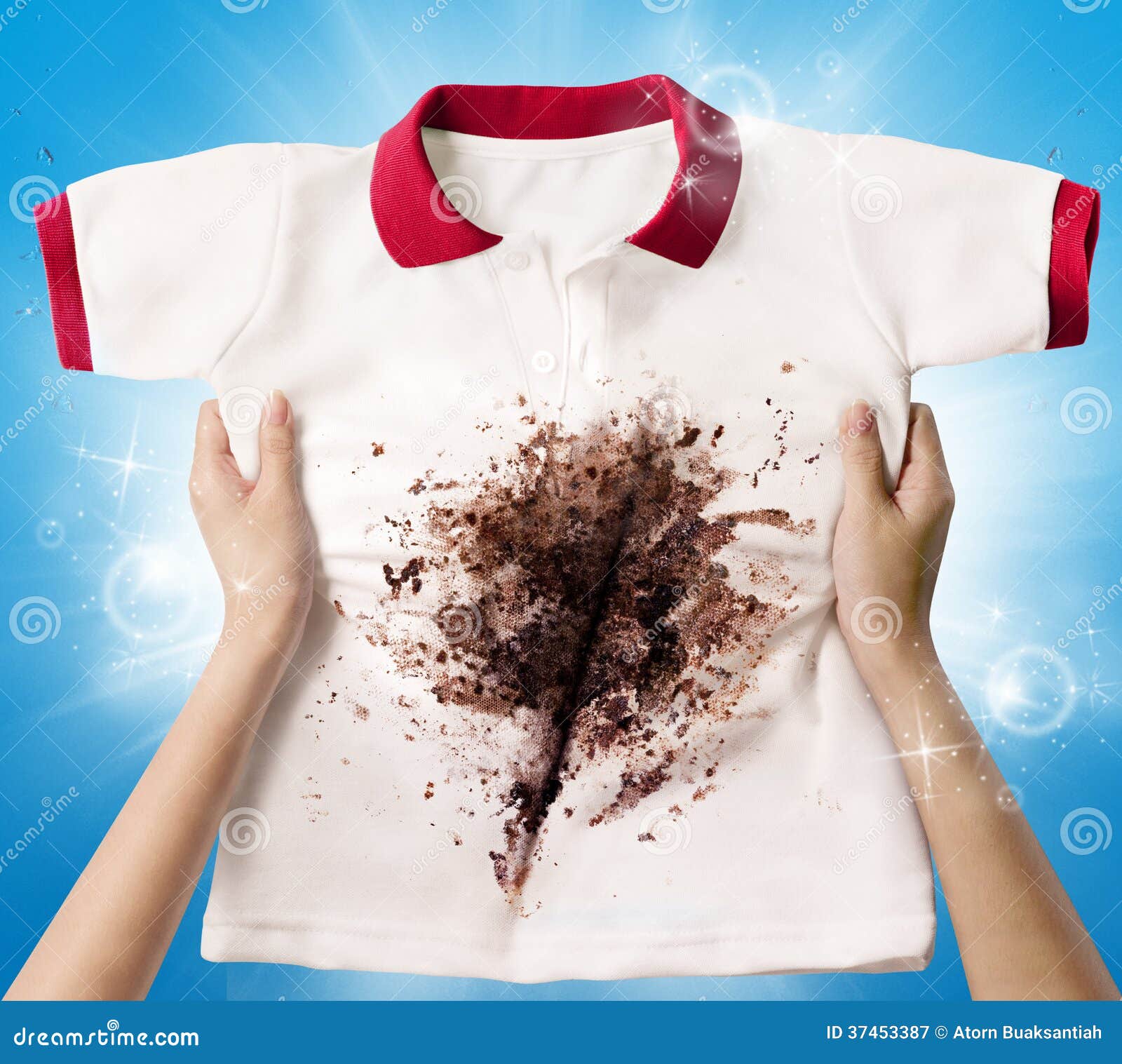Hand hold dirty shirt stock image. Image of beverage 37453387