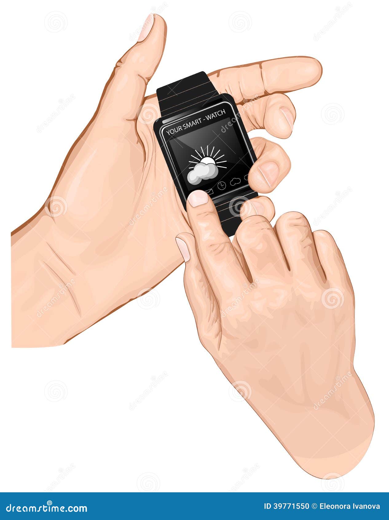 Hand Hold Smartwatch. Gesture Tap. Stock Vector Illustration of