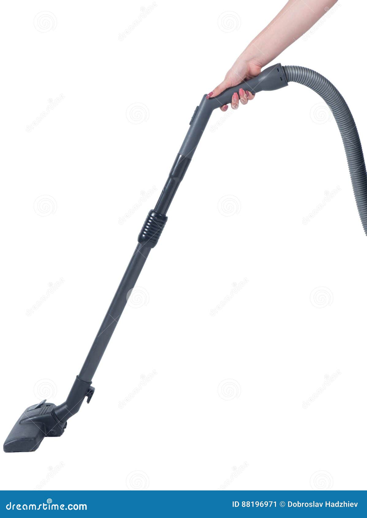 Hand Hold on Vacuum Cleaner Pipe on White Background Stock Image