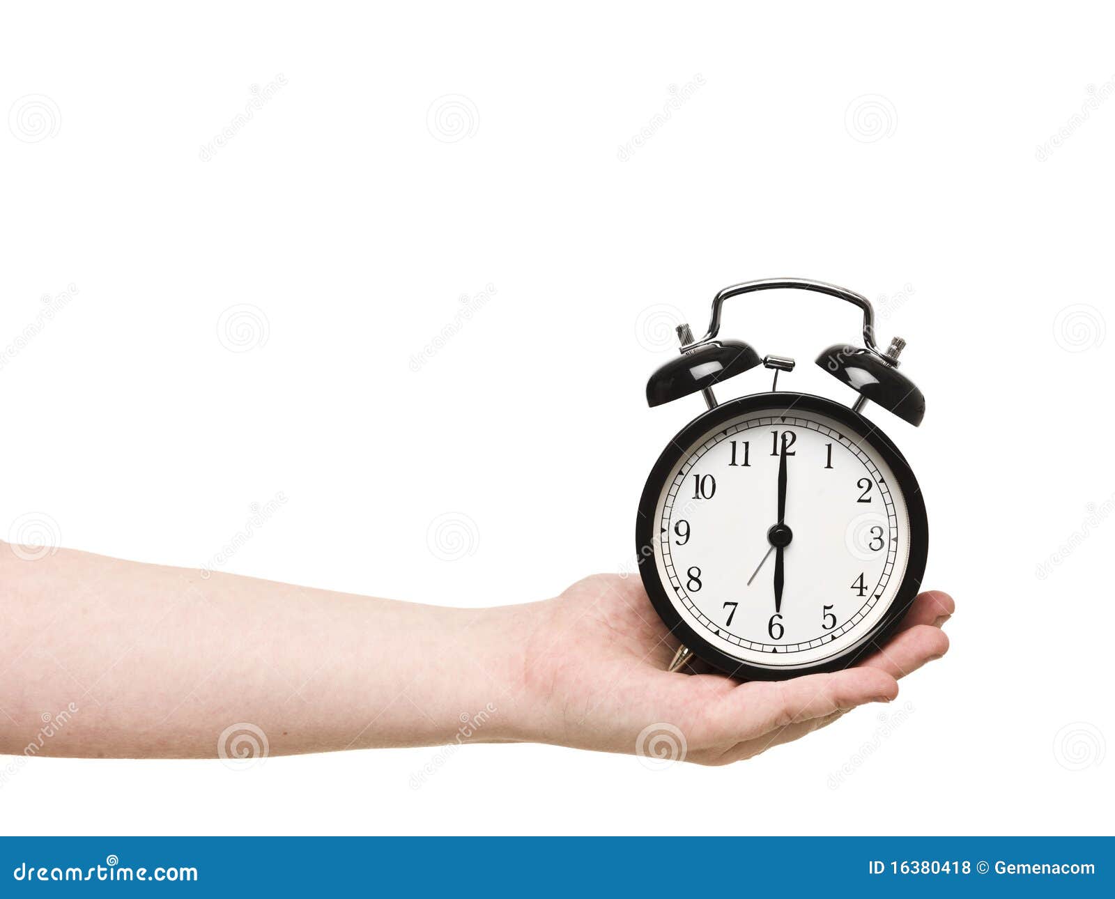Hand holding alarm clock stock photo. Image of holding 16380418