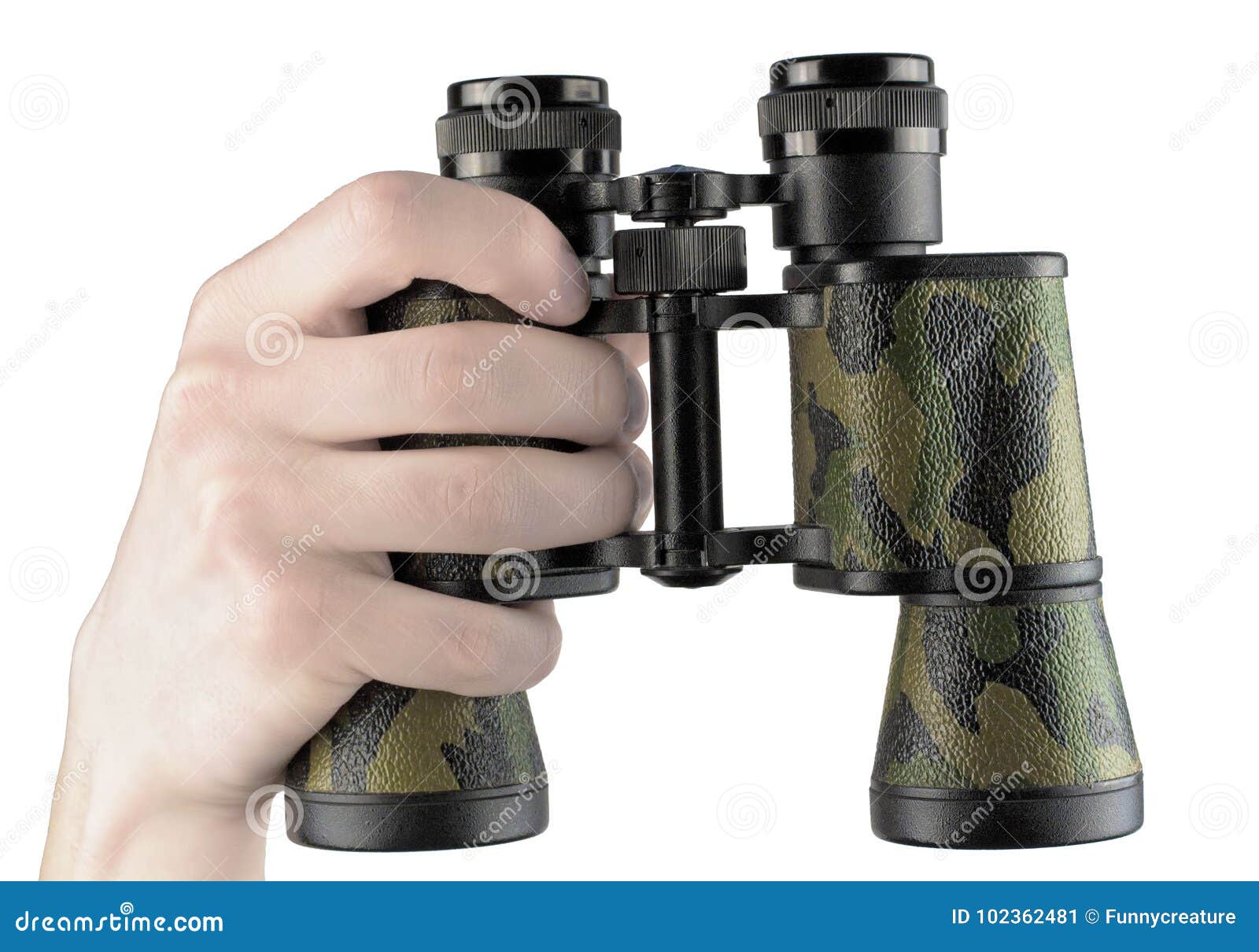 Hand holding binoculars stock image. Image of white 102362481