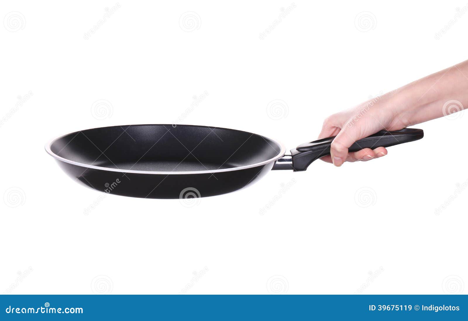 Hand Holding a Black Frying Pan Stock Image - Image of frayed, chef ...