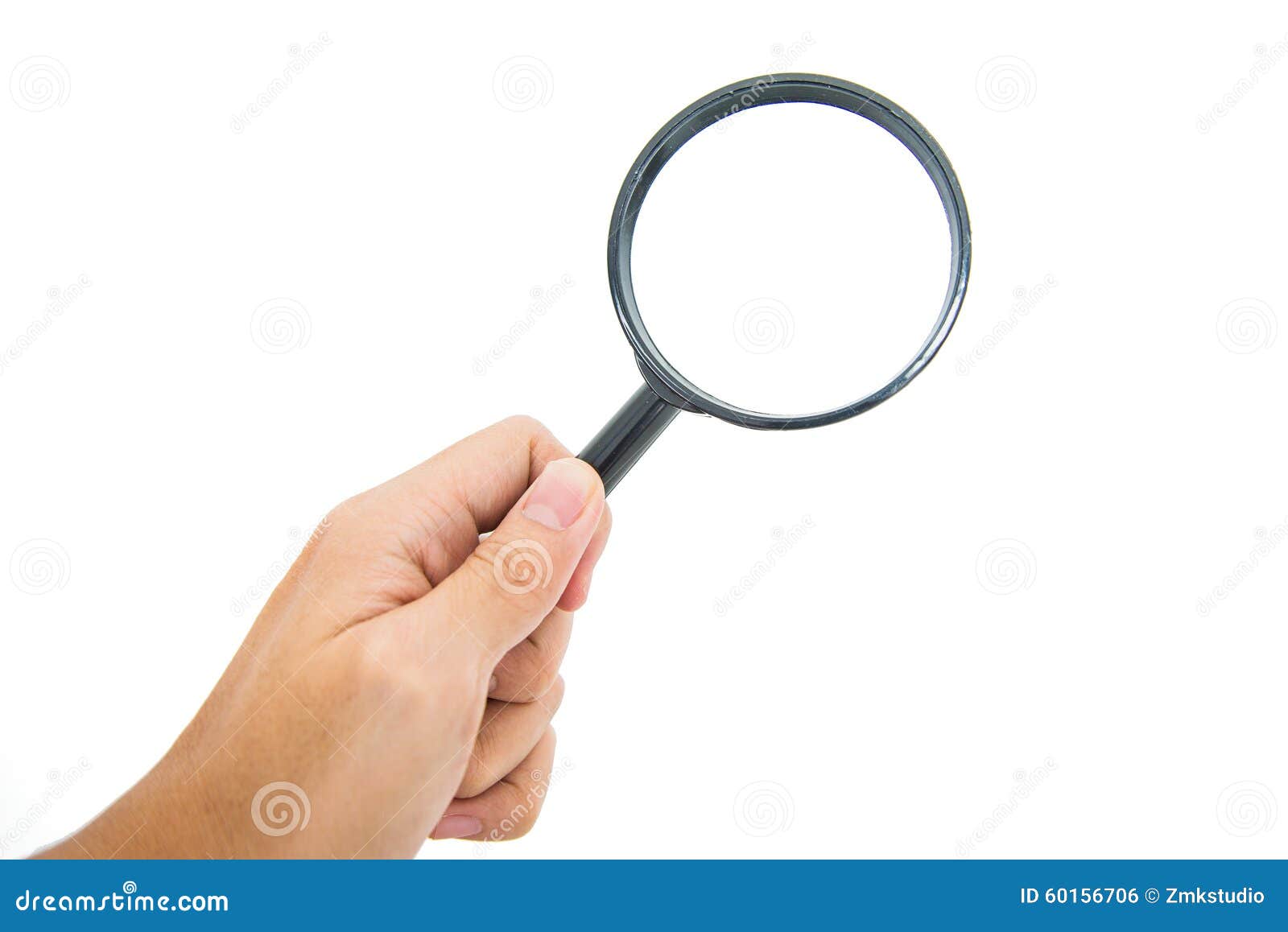 hand holding black magnifier glass