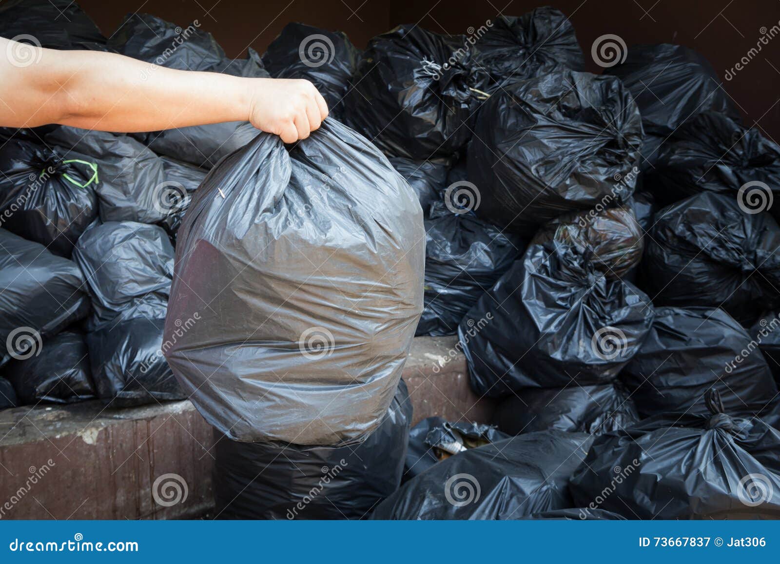 Hand Holding Black Trash Bags Stock Image Image of mess, heap 73667837