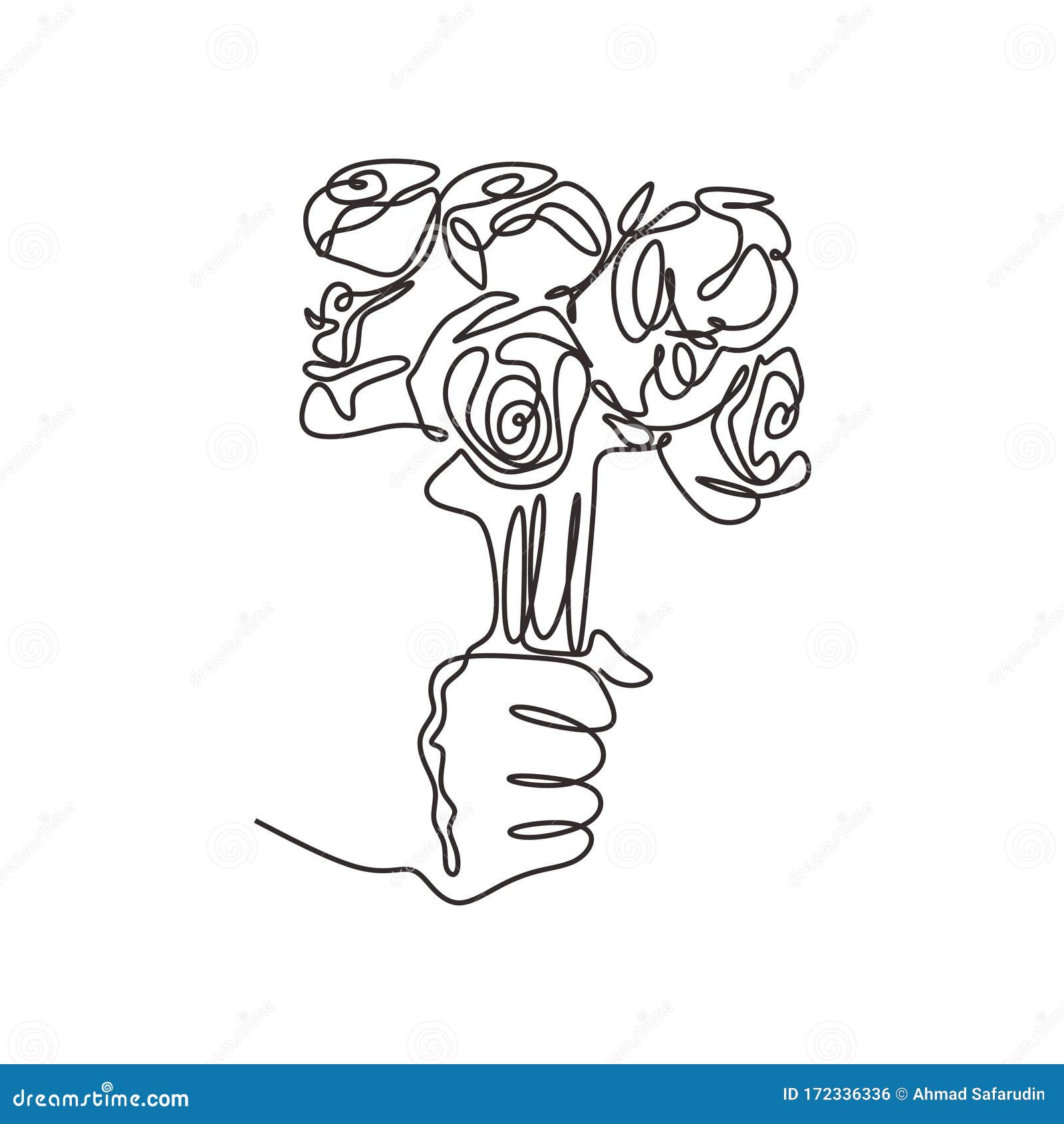 Hand Holding Bouquet of Rose Flowers Minimalism Continuous One Line