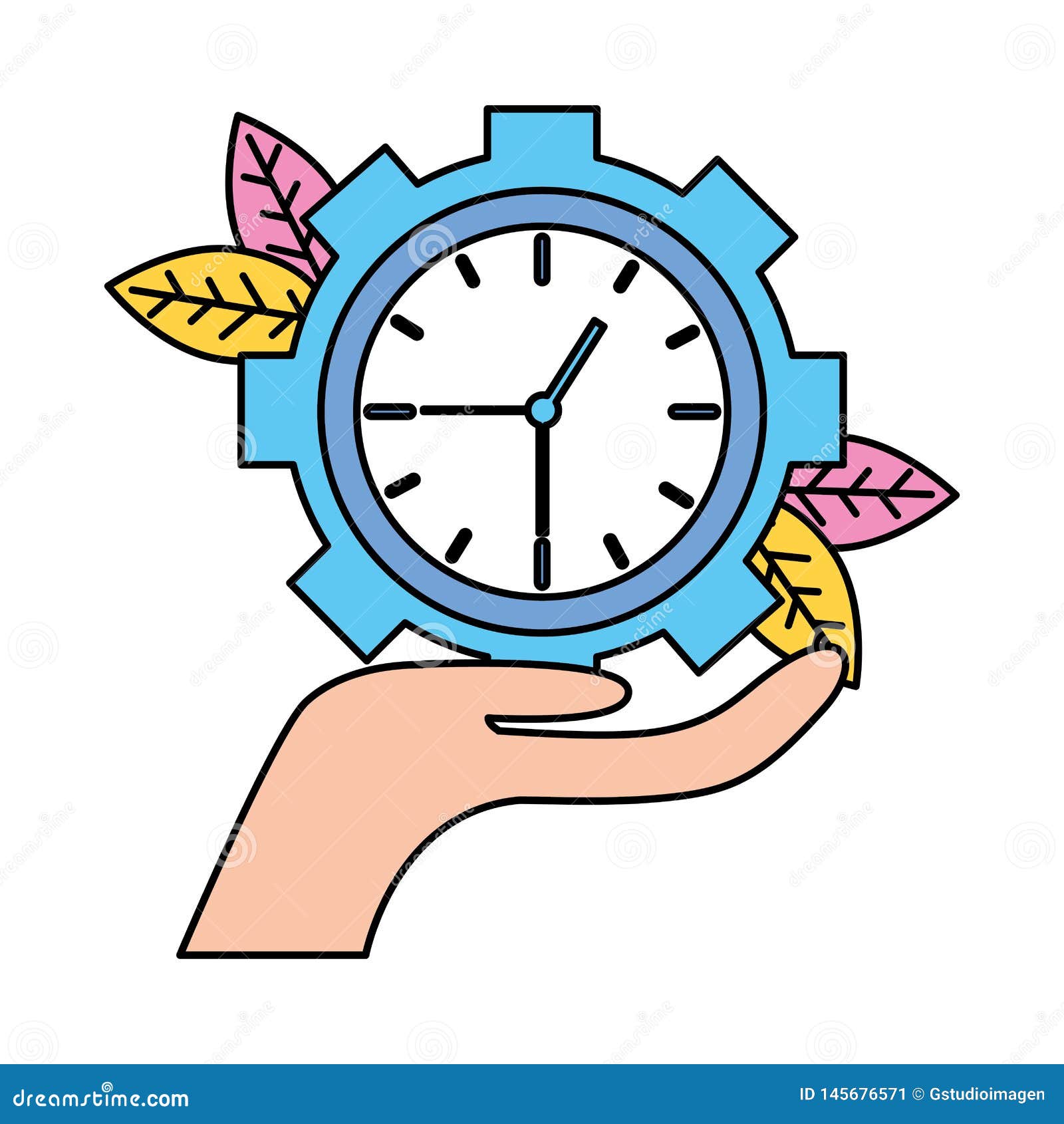 Hand holding clock stock illustration. Illustration of tool 145676571