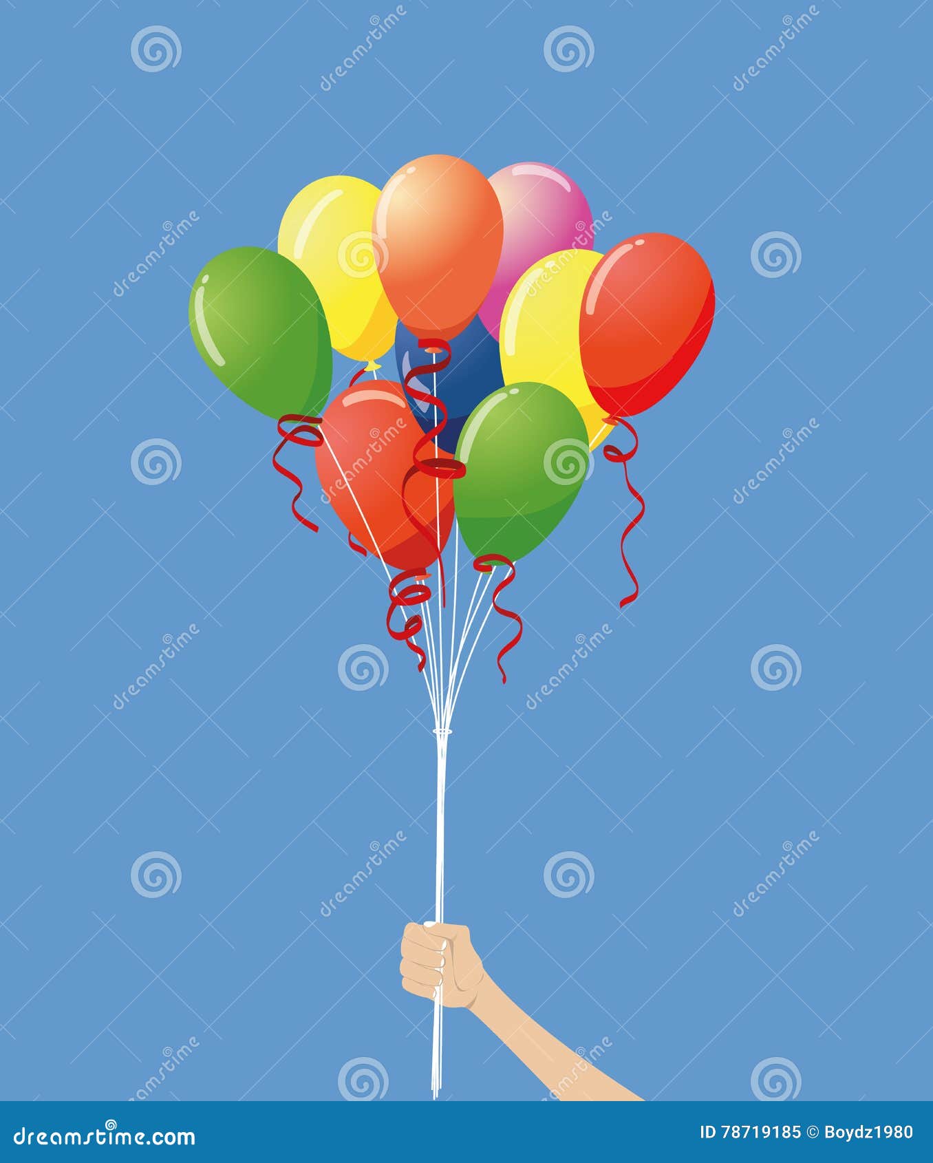 Hand Holding Colorful Balloons Stock Vector - Illustration of