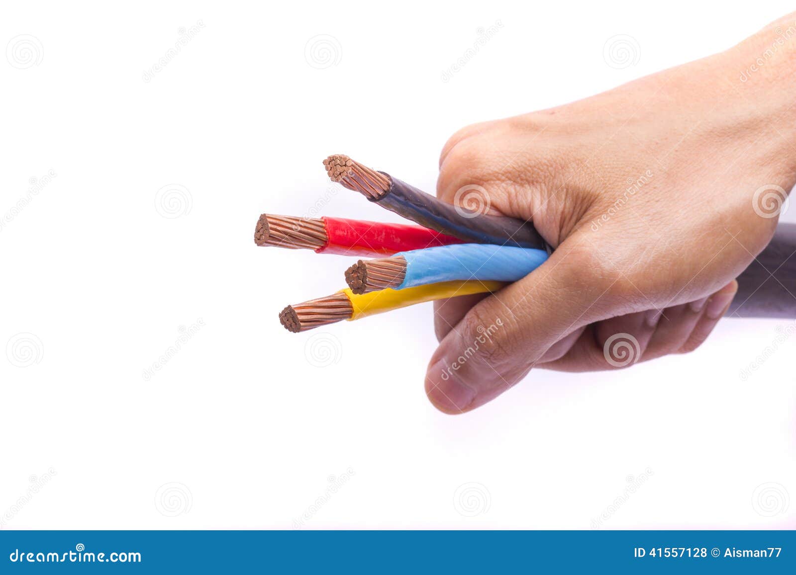 Hand Holding Colorful Electrical Cables Stock Photo Image of electricity, connection 41557128