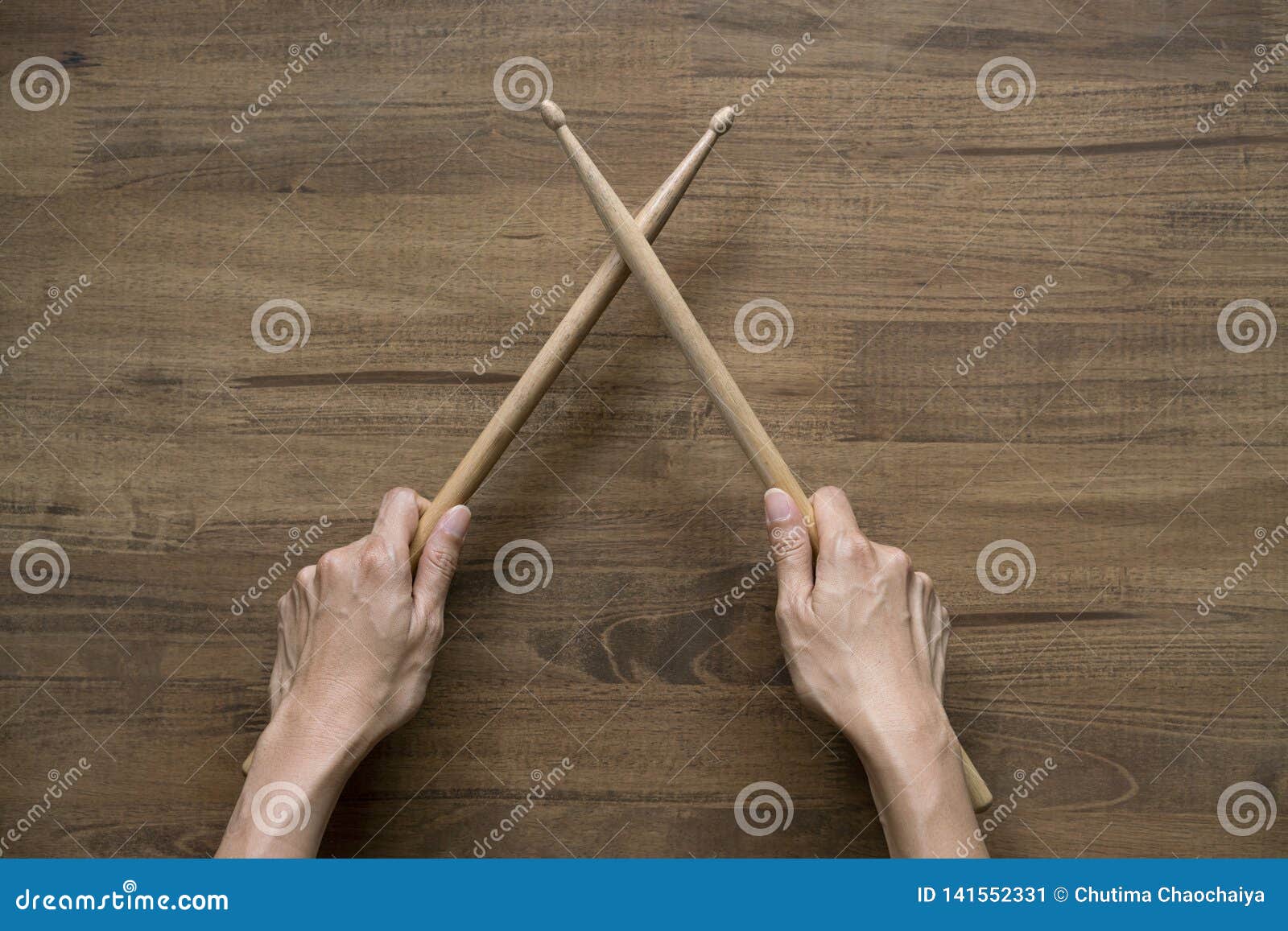 Hand Holding Drum Stick on Black Table Background Stock Image Image