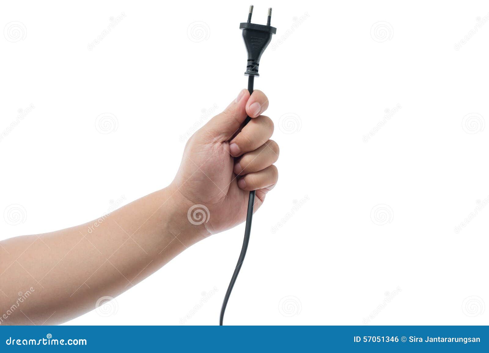 Hand Holding Electric Plug Isolated On White Background Stock Photo