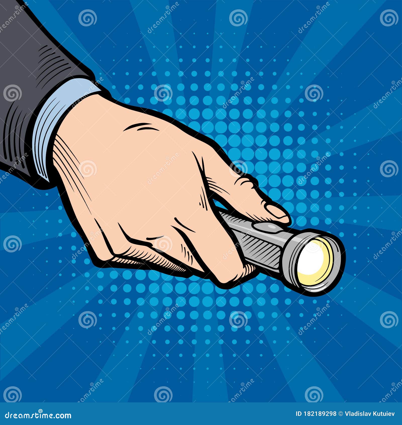 Hand holding a flashlight stock vector. Illustration of discern 182189298