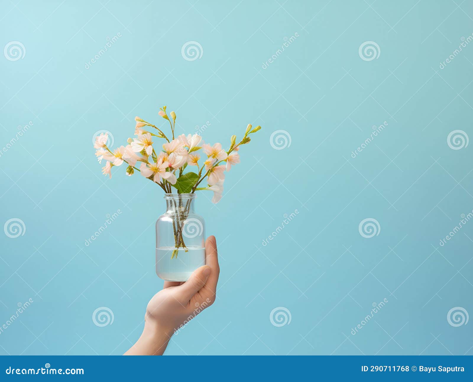 Hand Holding Flower Vase Water Copy Space, Ai Generative Stock