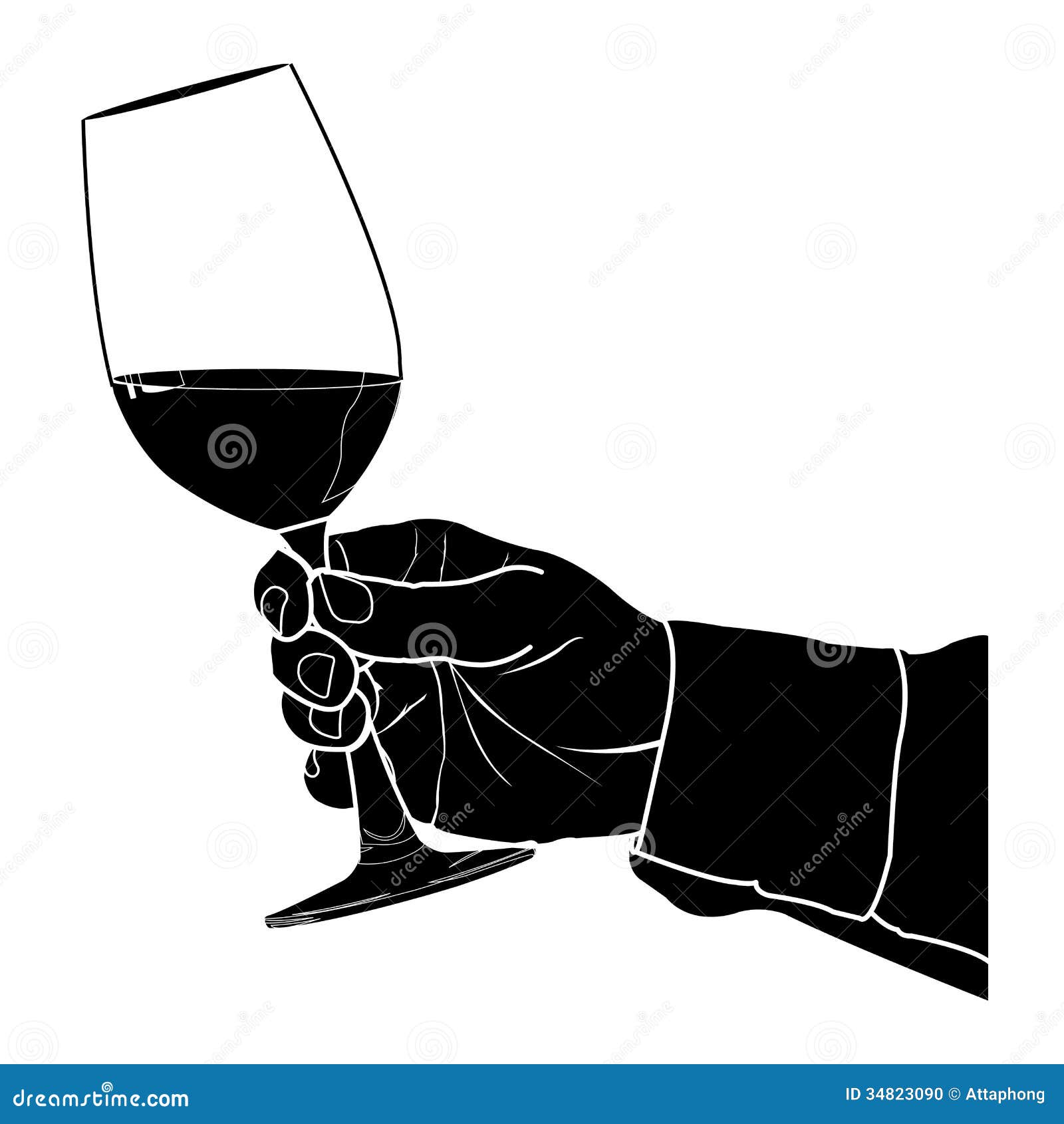 Hand Holding Glass of Wine Silhouetted Vector Stock Vector