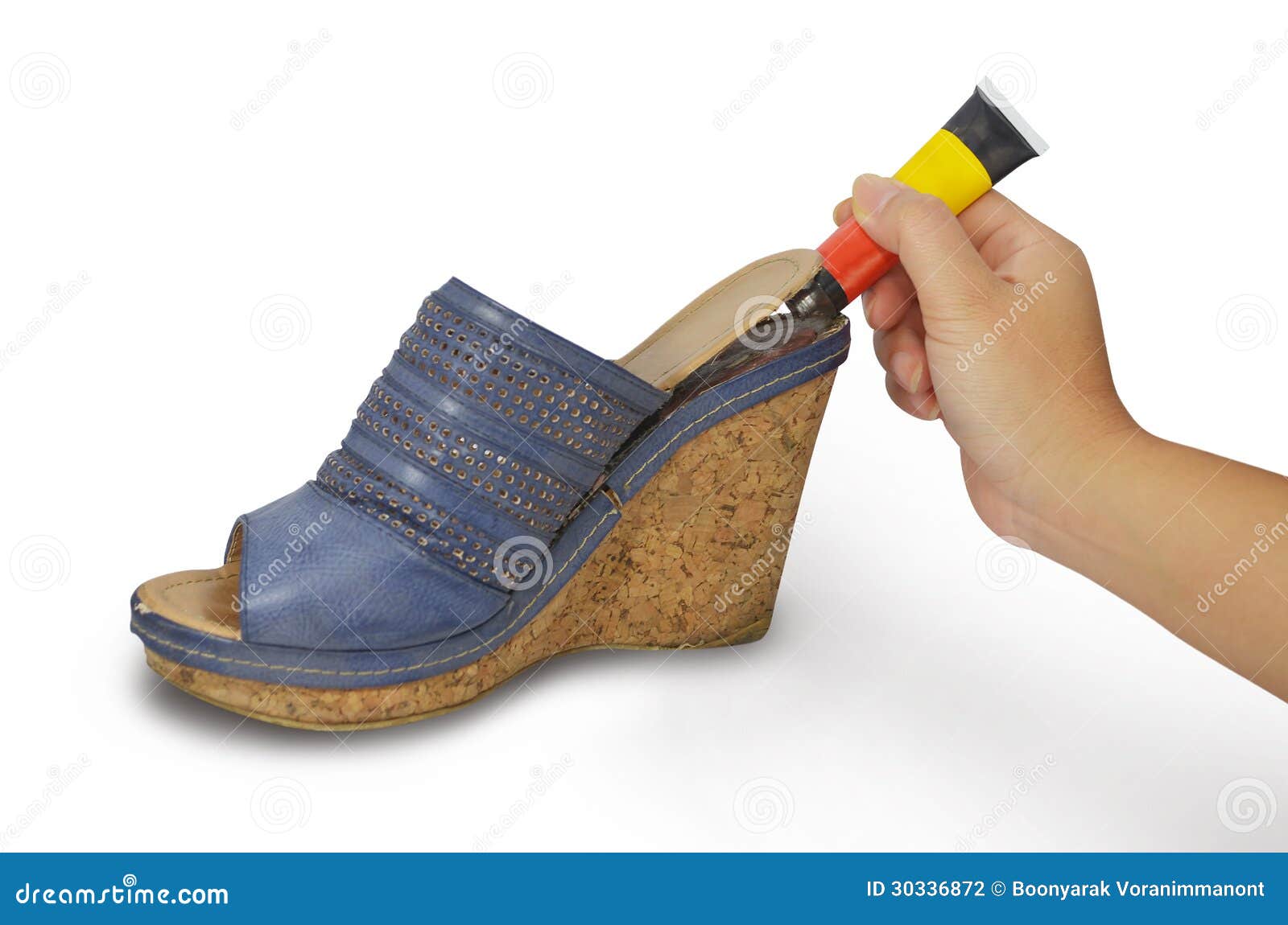 Hand Holding Glue Repairing Shoe Stock Photo Image of tool, skill