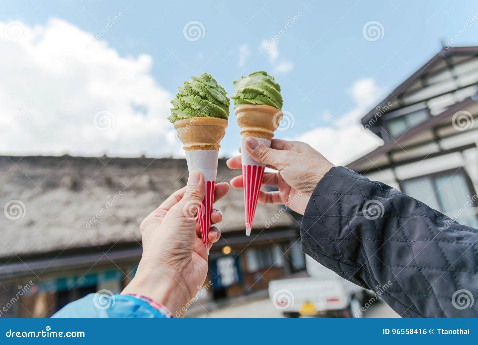Hand Holding Green Tea Ice Cream in Japan Stock Photo Image of
