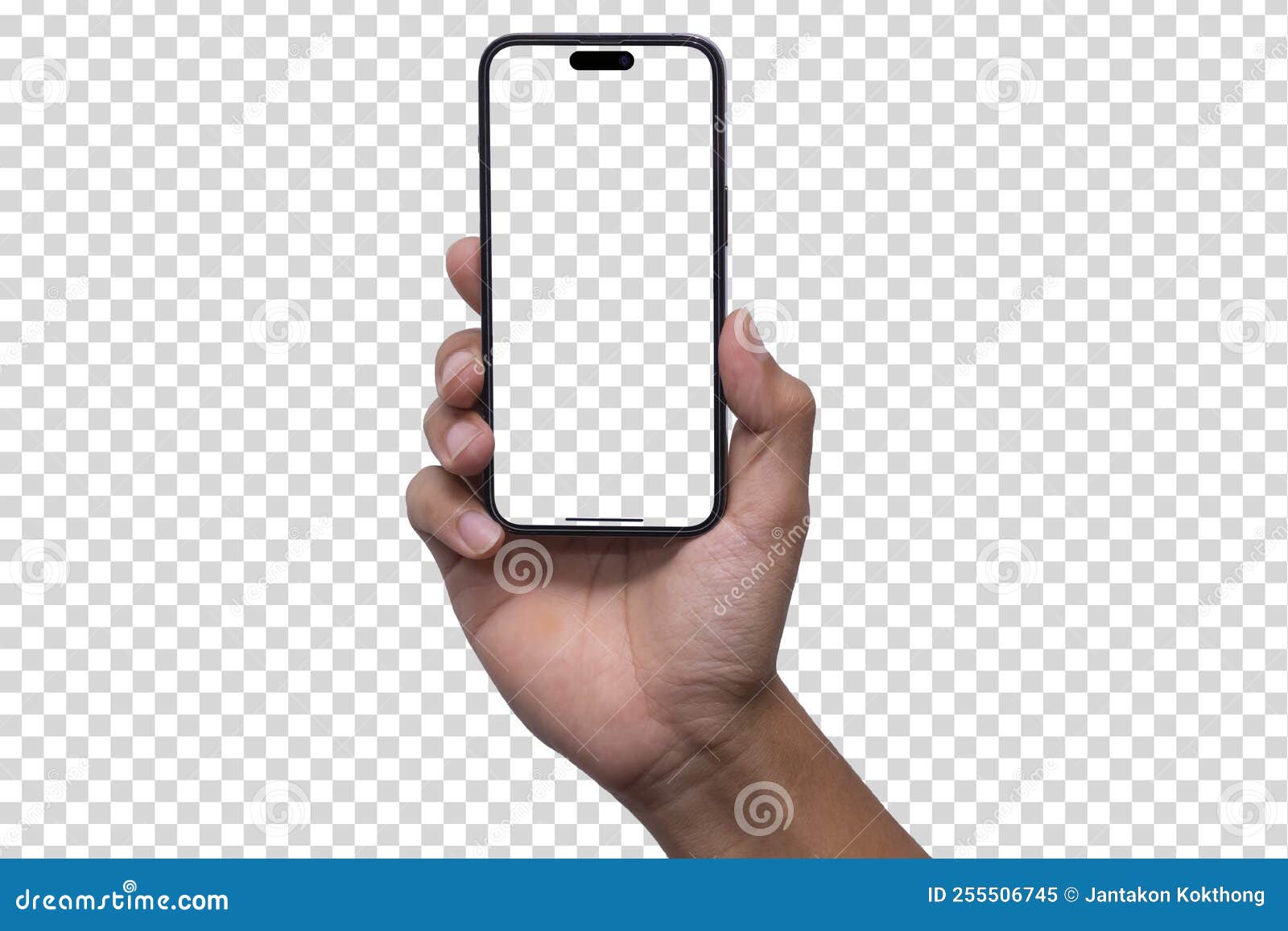 hand holding iphone14 pro max , black smartphone - clipping path