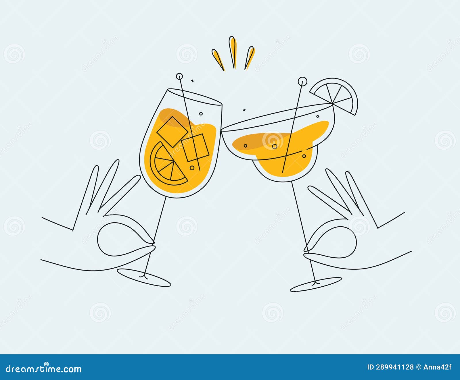 hand holding margarita and sprits clink glasses light