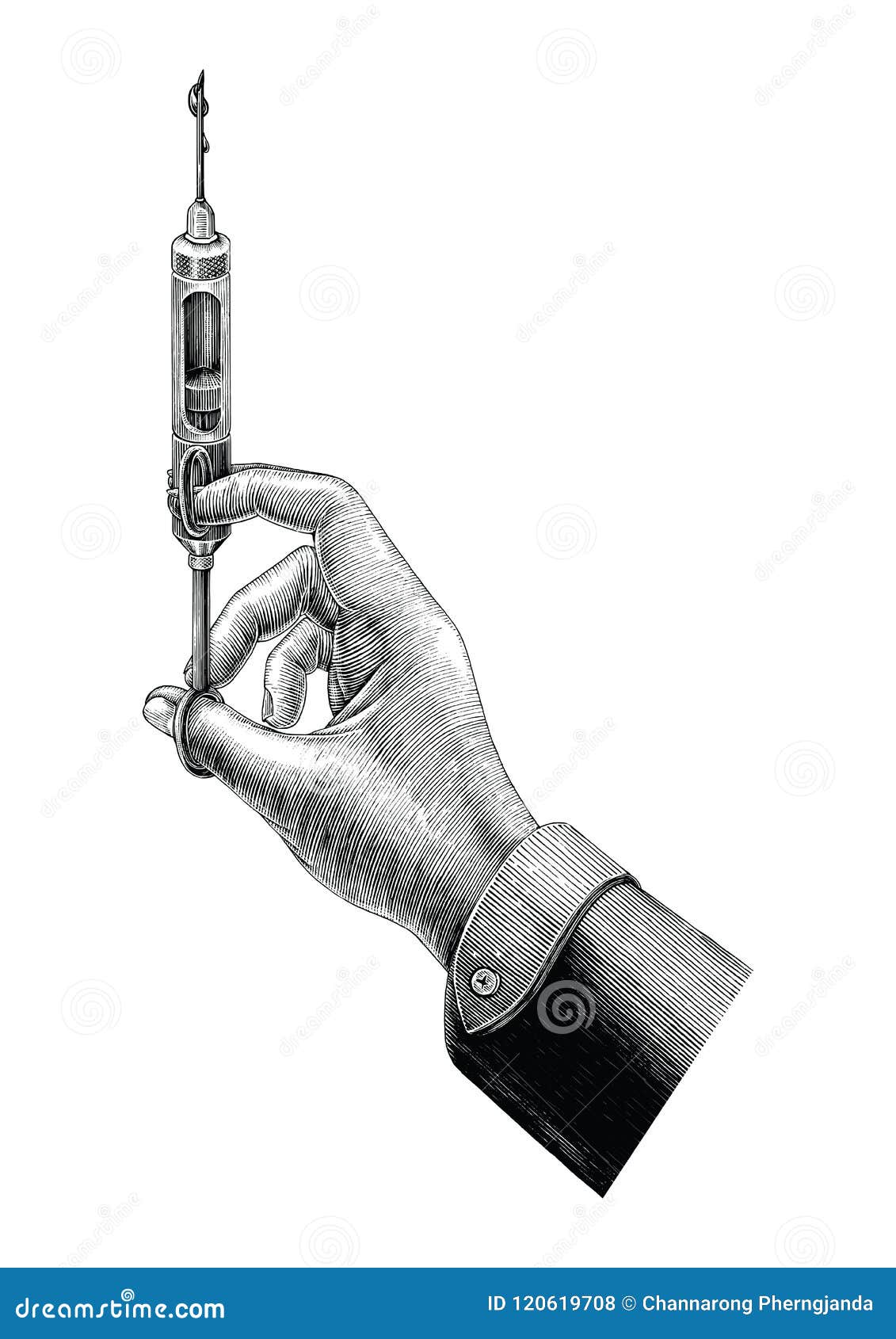 Hand Holding Medicine Syringe Vintage Clip Art Isolated On ...