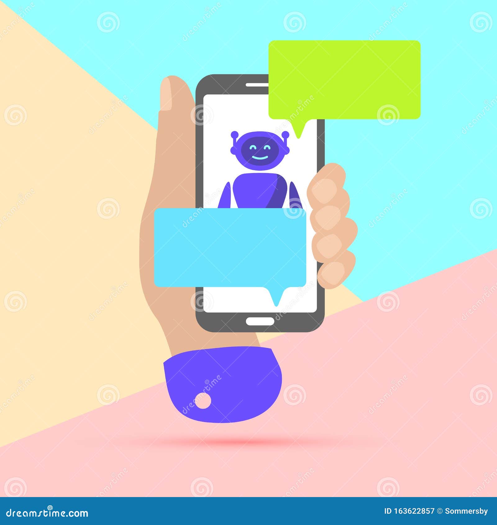 Hand Holding Mobile Phone With Chat Robot Bot Message