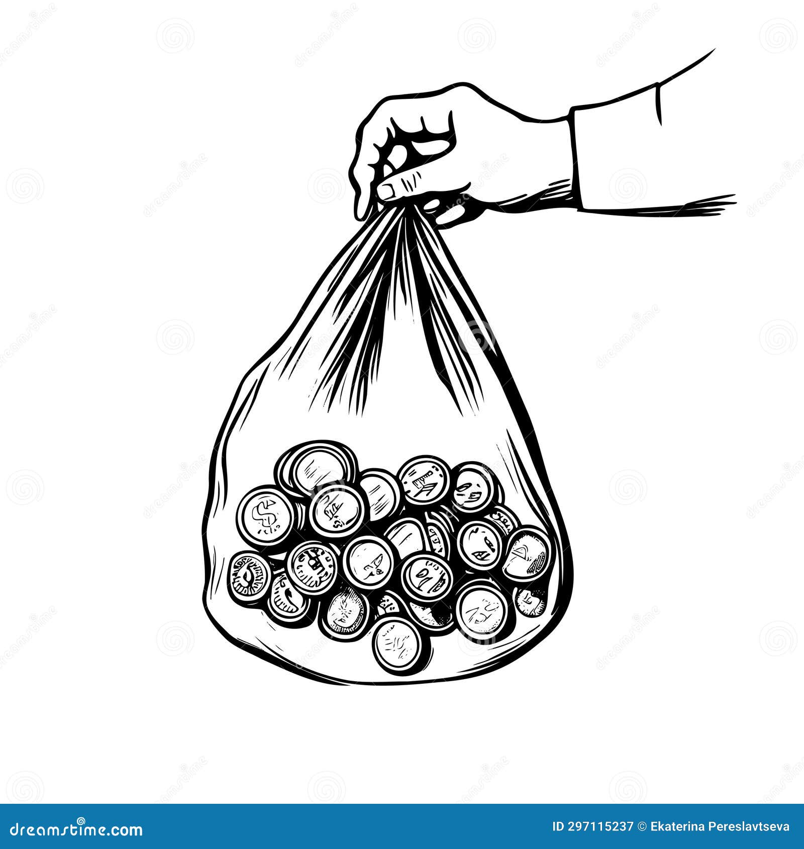 Hand Holding Money Bag with Sketchy Style Stock Illustration
