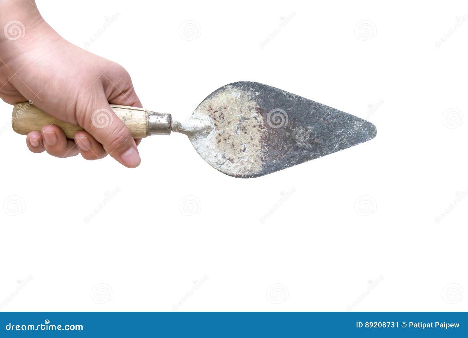 Hand Holding Old Trowel Isolated on White Background Stock Image Image of metal, hand 89208731