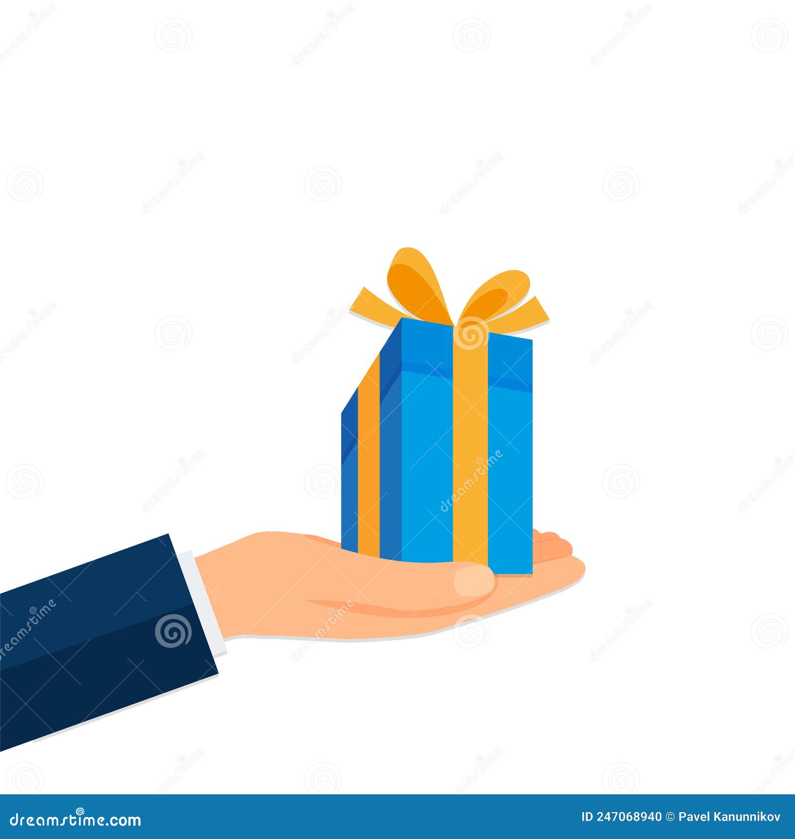 Hand Holding Out an Gift Box Ready for You, Vector Illustration Design