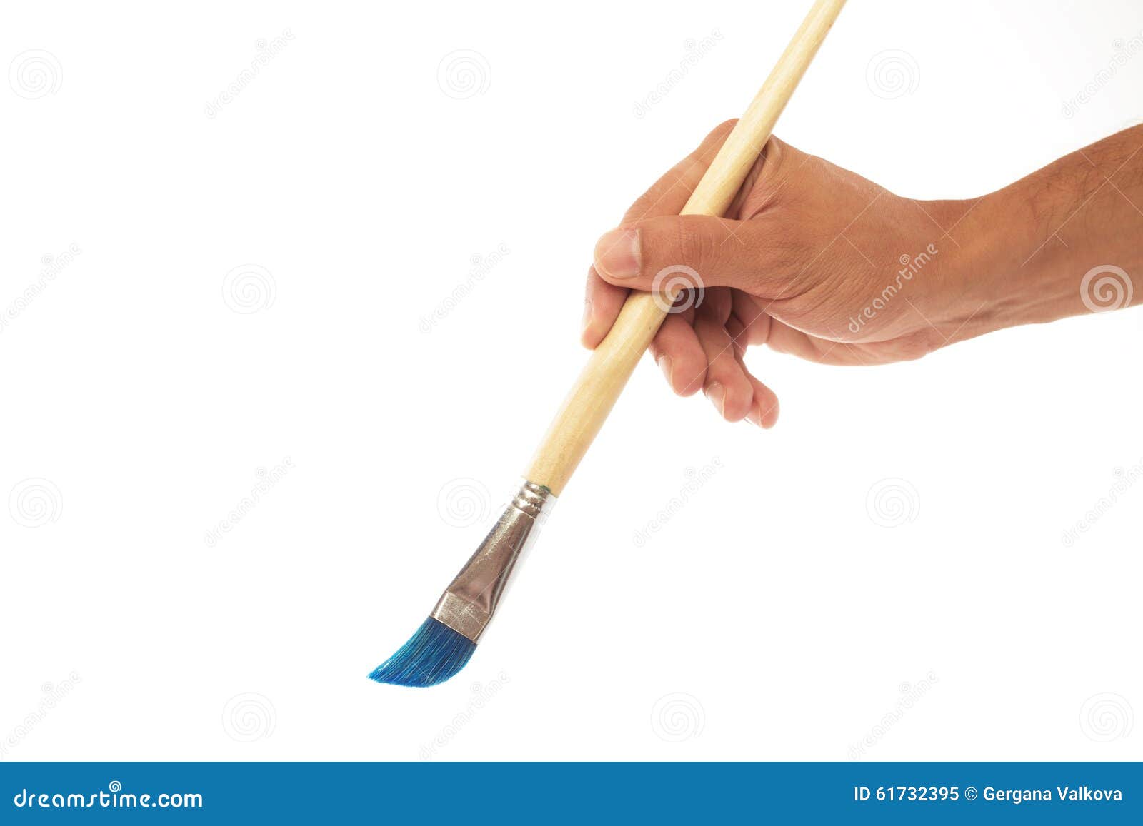 Hand Holding Paintbrush Isolated on White Background Stock Image