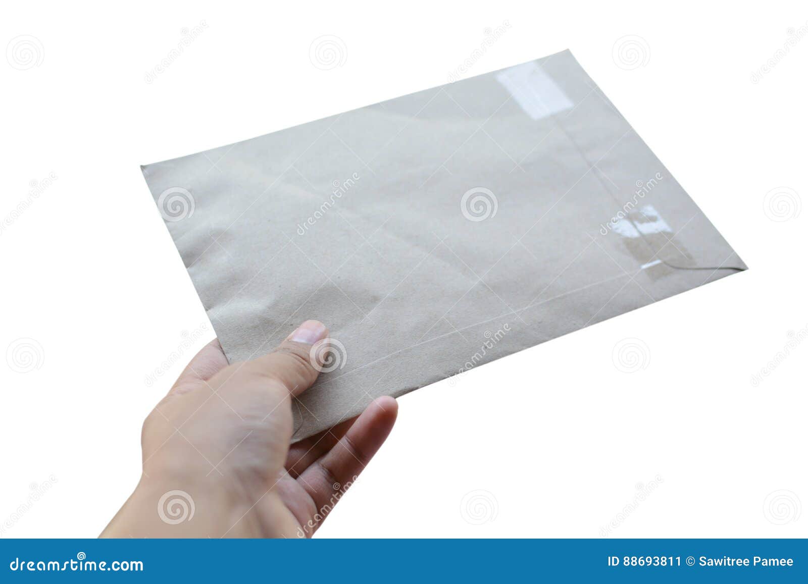 hand holding paper mail on white